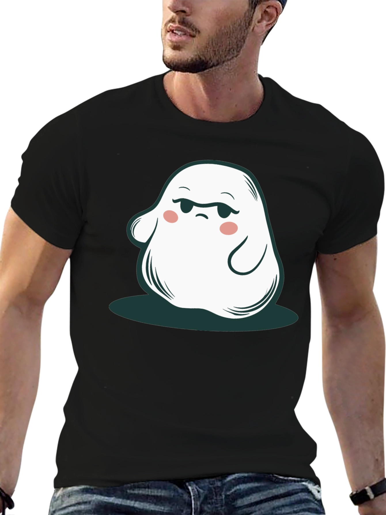 Black Funny Ghost Graphic Tee - Cute Spooky Season Shirt view 6