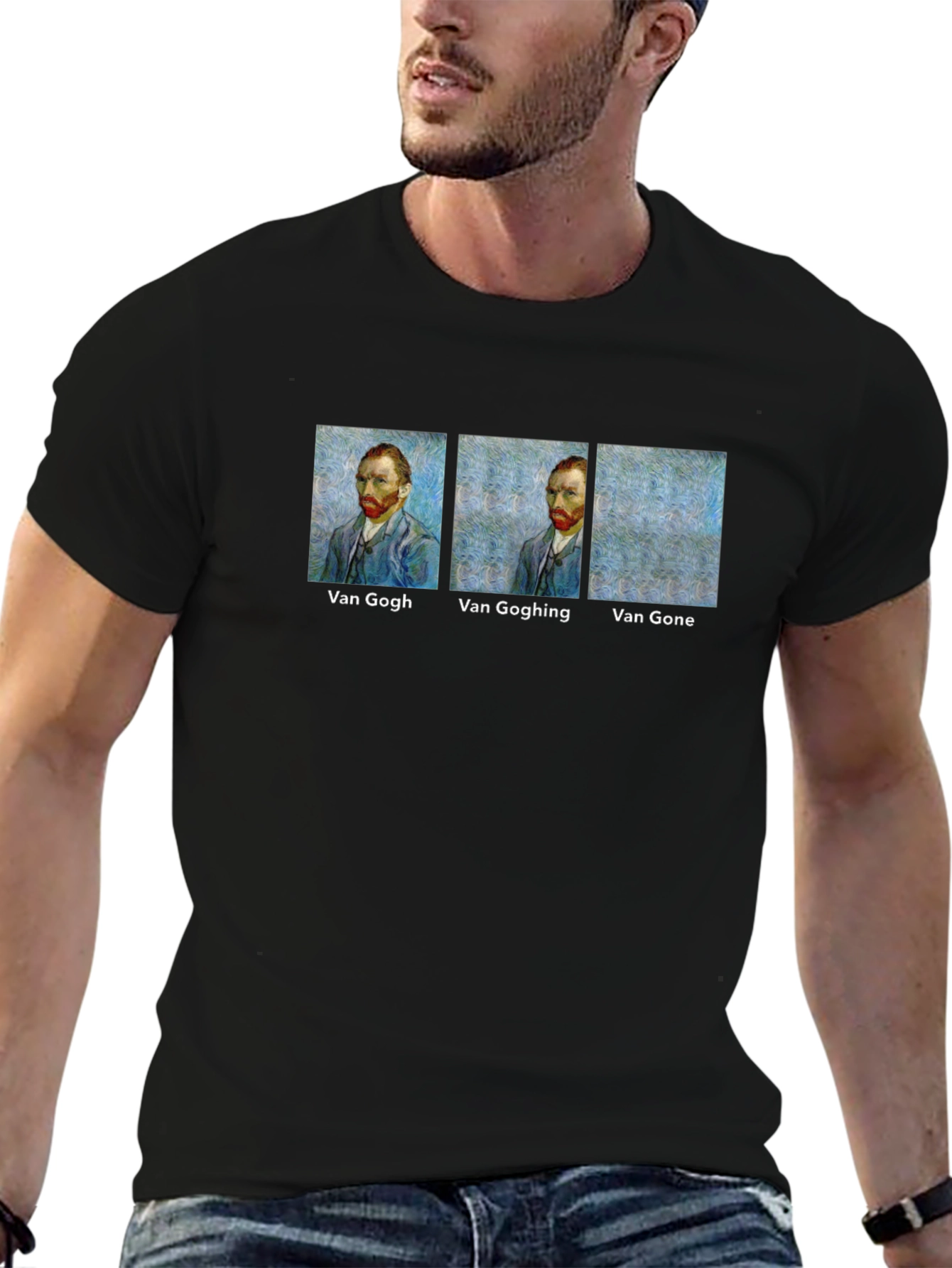 Black Van Gogh Humor T-Shirt - Art Lover Tee view 6
