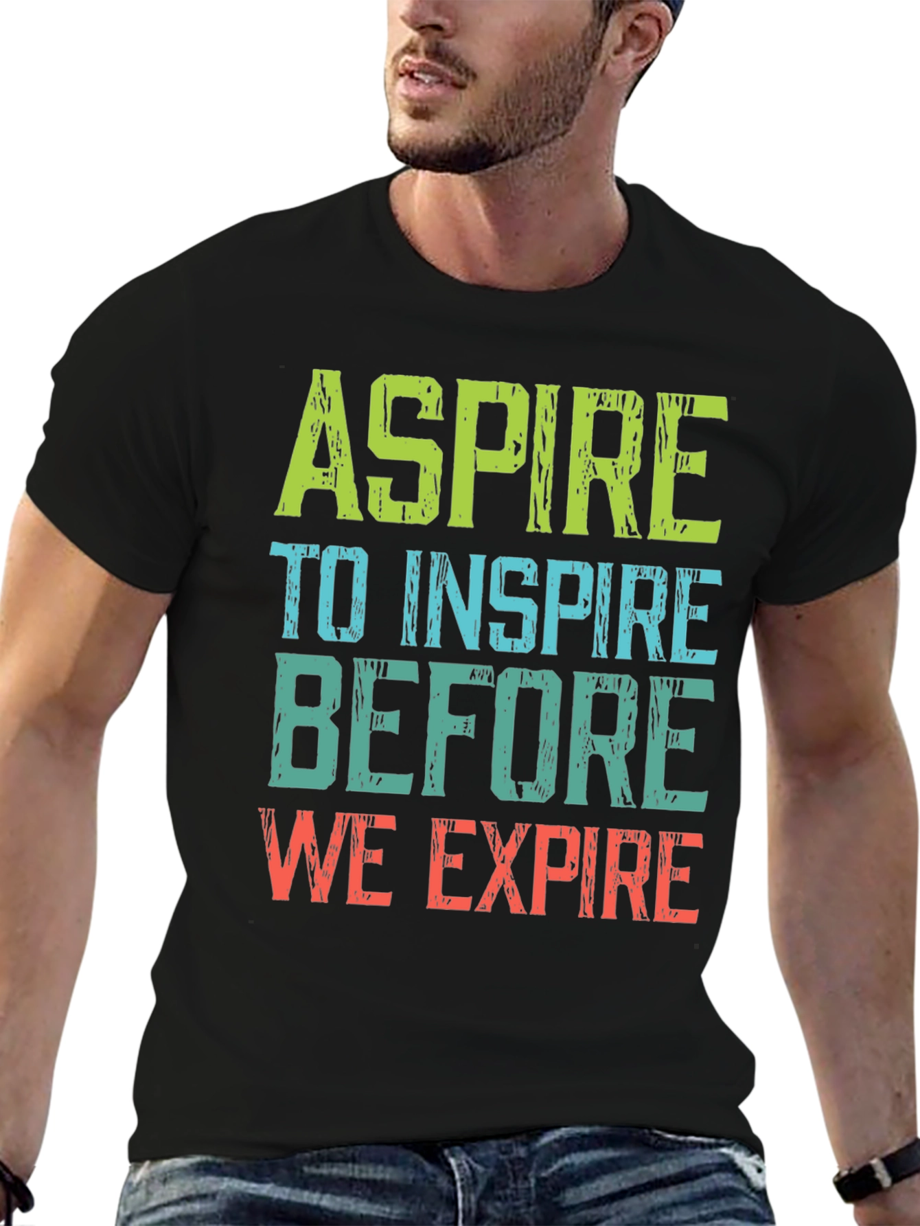 Black Aspire to Inspire Graphic Tee - Motivational T-Shirt view 6