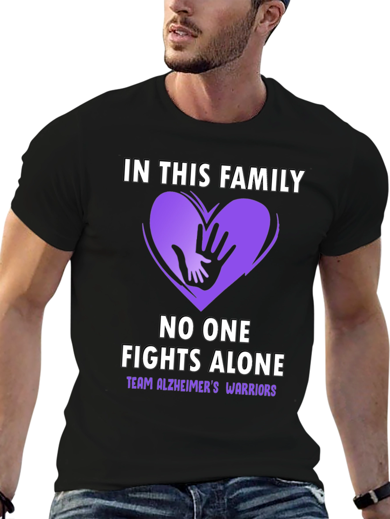 Black Alzheimer's Awareness T-Shirt - In This Family No One Fights Alone view 6