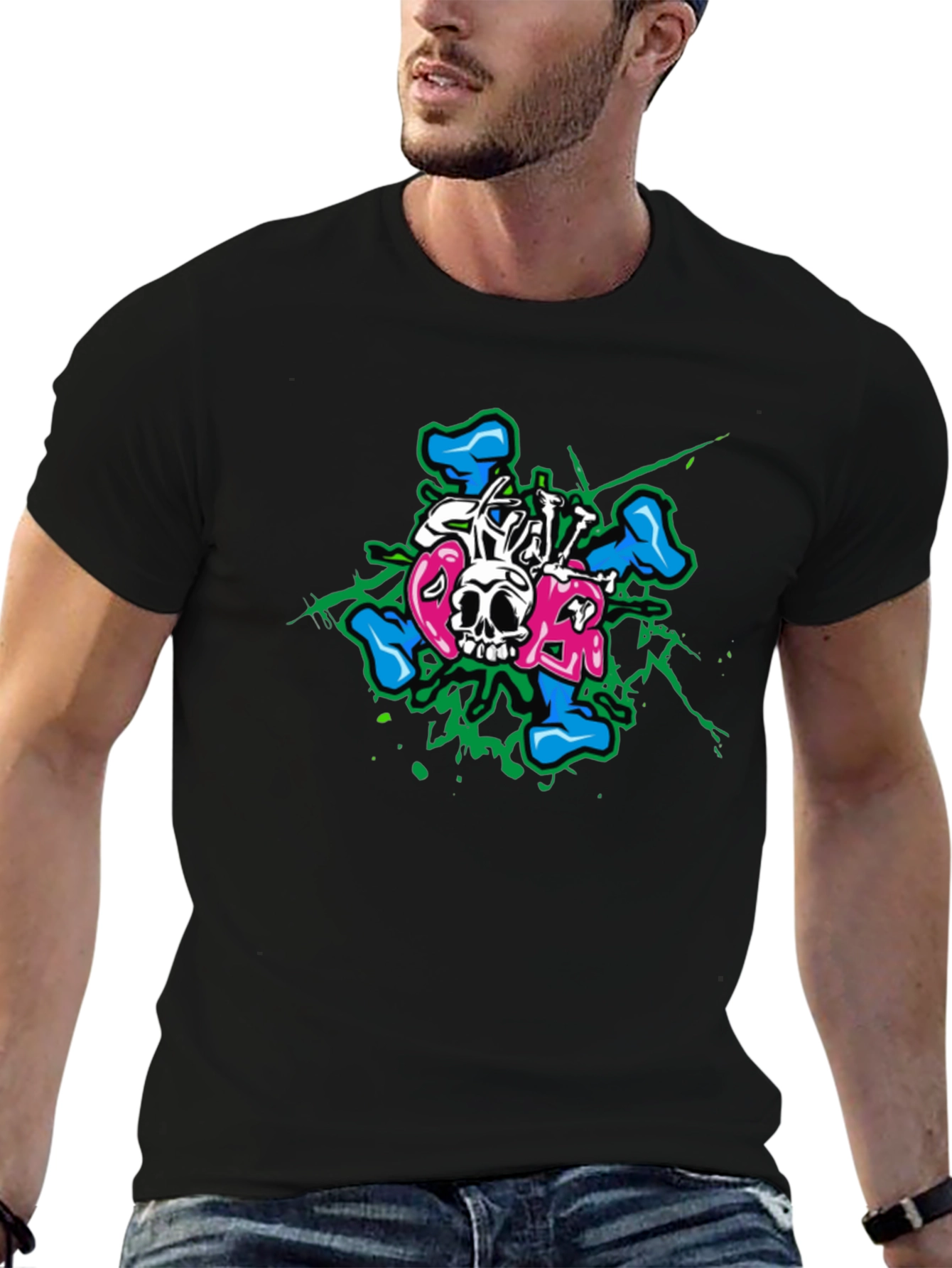 Black Edgy Skull Bones Graphic T-Shirt view 6