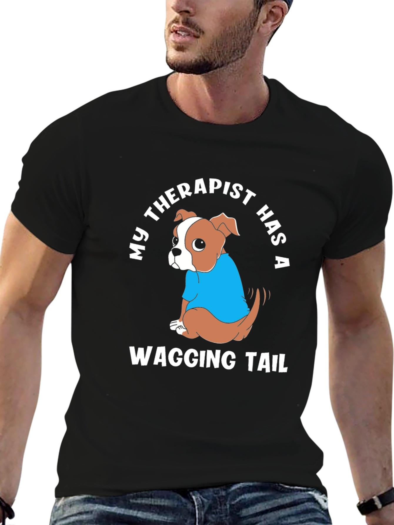 Black Dog Therapist T-Shirt: Wagging Tail Design, Cute Tee view 6
