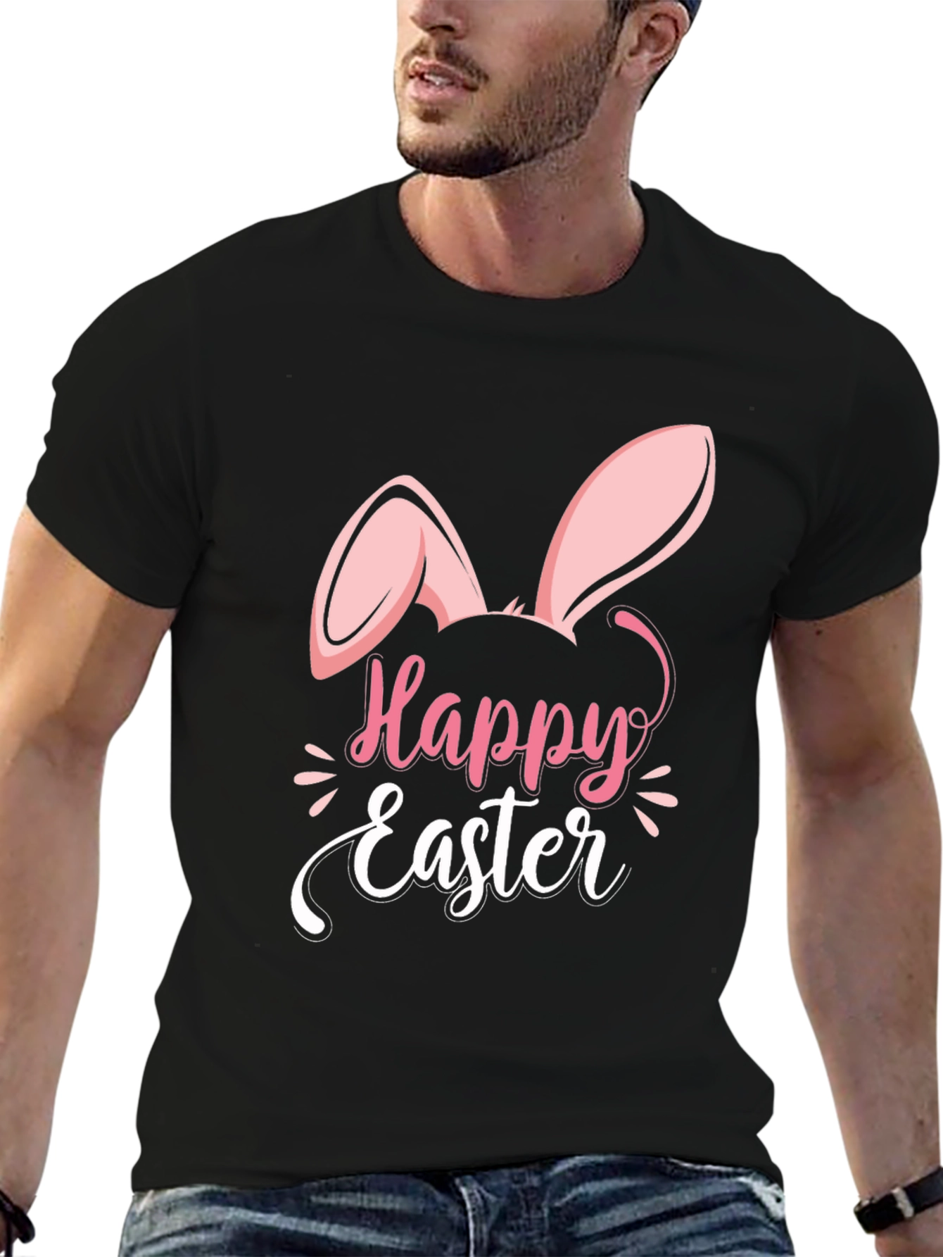 Black Happy Easter Bunny Ears T-Shirt view 6