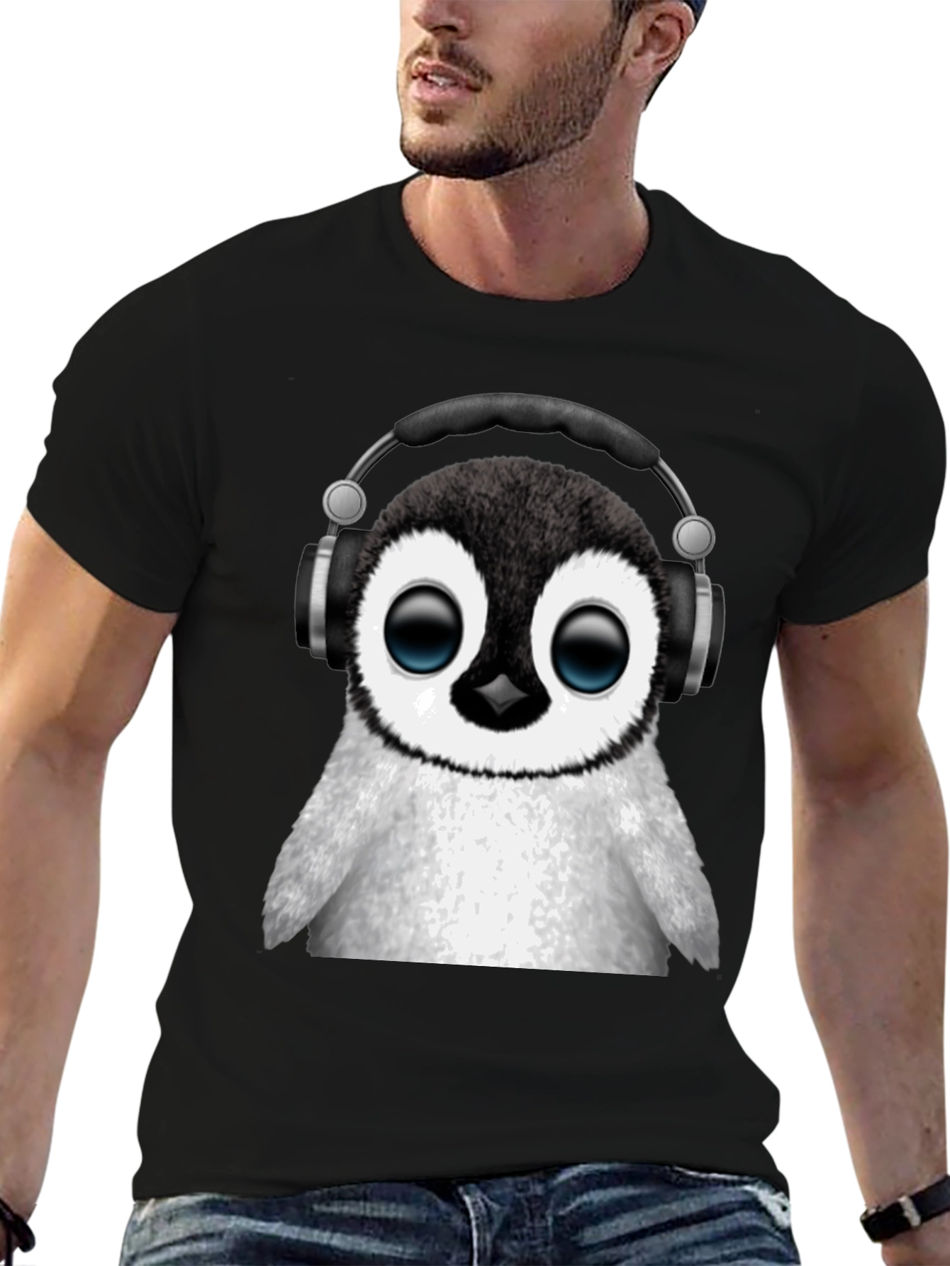 Black Penguin Headphone Graphic Tee view 6