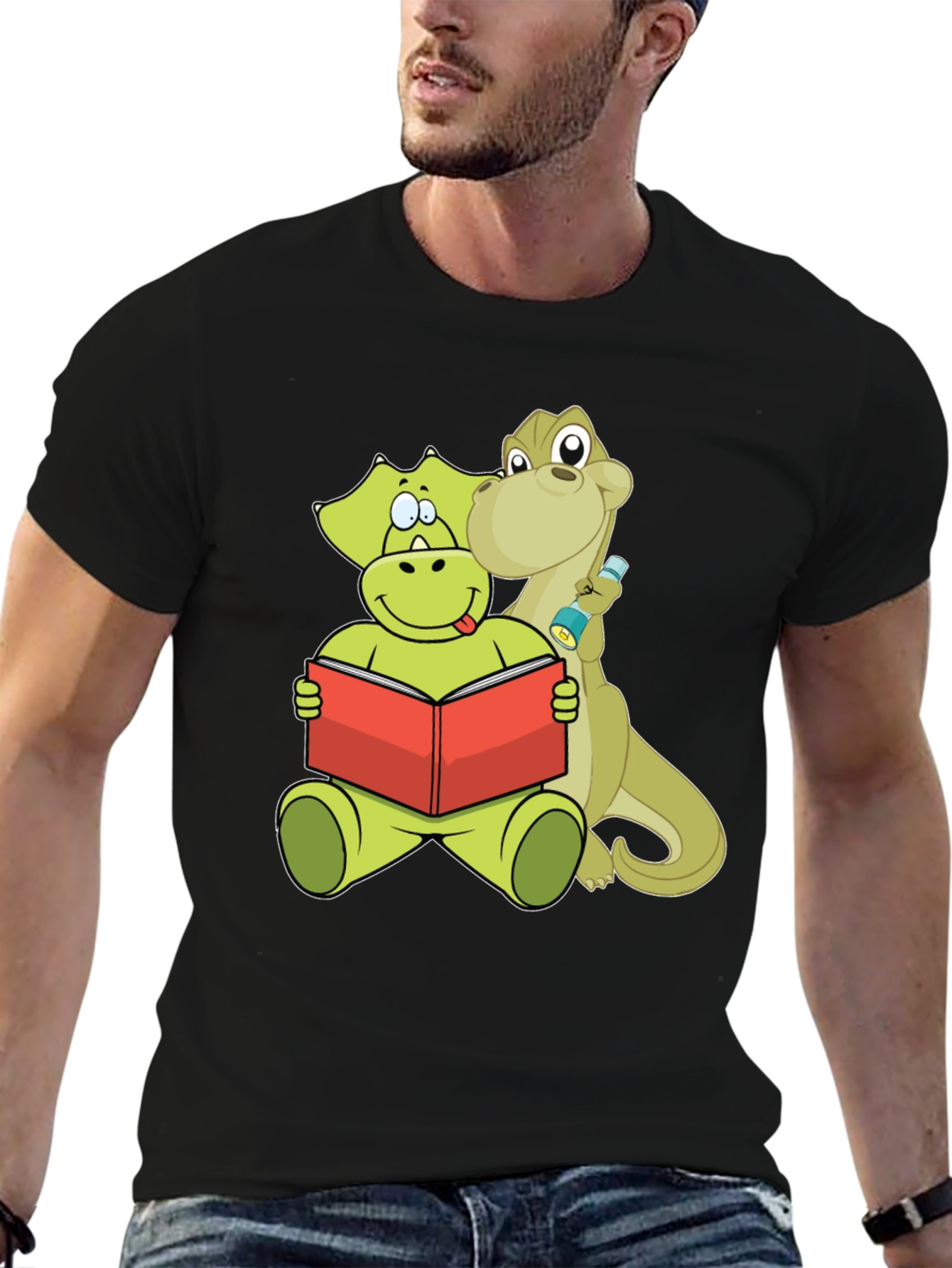 Black Dinosaur Reading Book Graphic Tee view 6