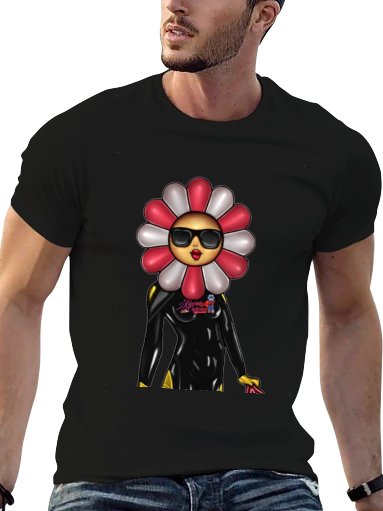 Black Funky Flower Power T-Shirt view 6