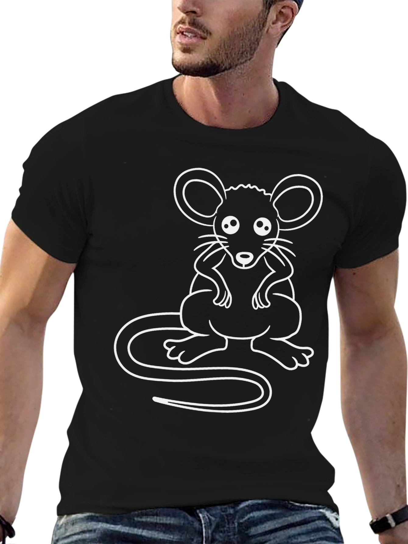 Black Cute Mouse Graphic T-Shirt - Black Cotton Blend view 6
