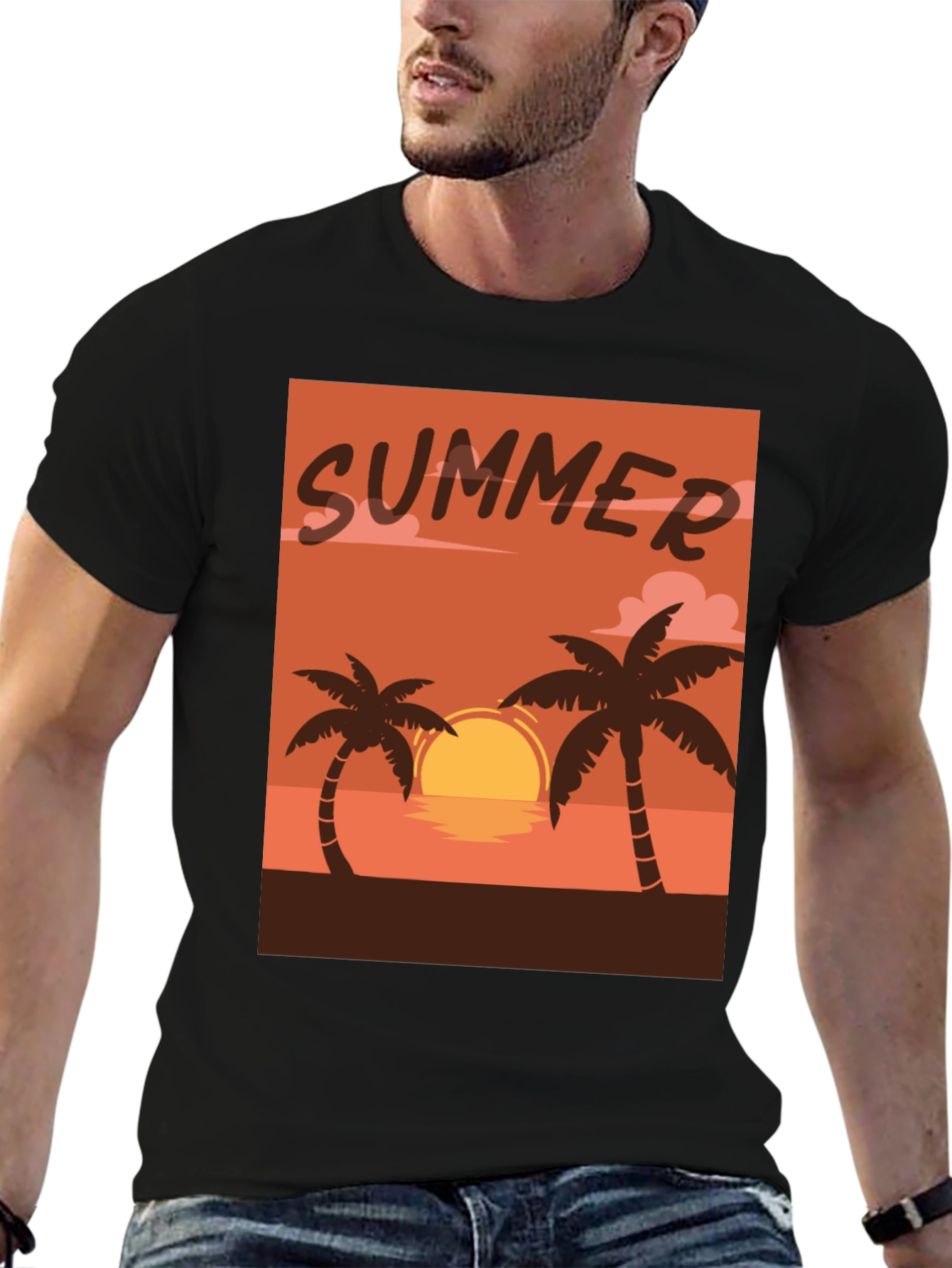 Black Summer Sunset Palm Tree T-Shirt view 6
