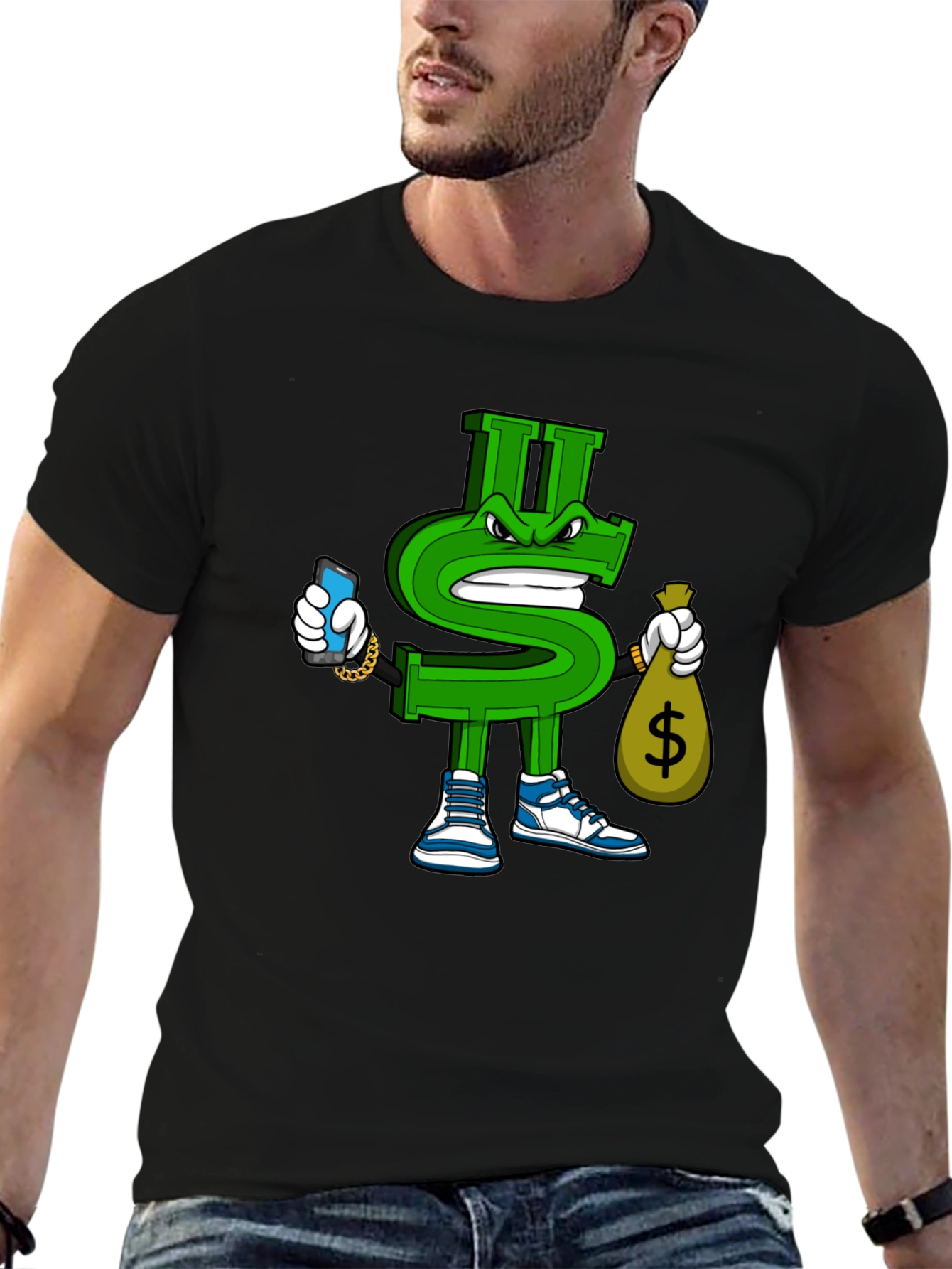 Black Dollar Sign Graphic T-Shirt - Streetwear Style view 6