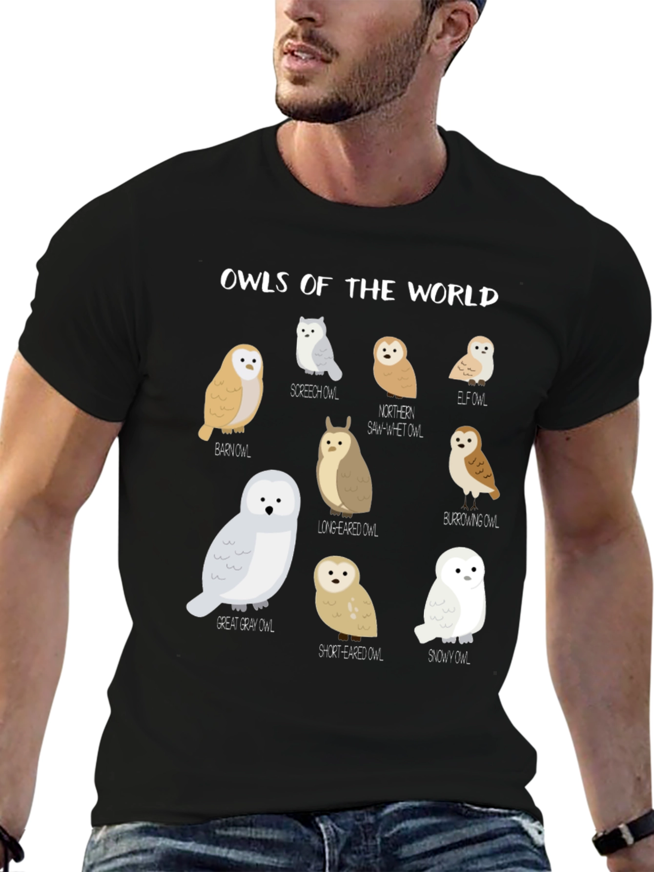 Black Owls of the World Graphic T-Shirt view 6