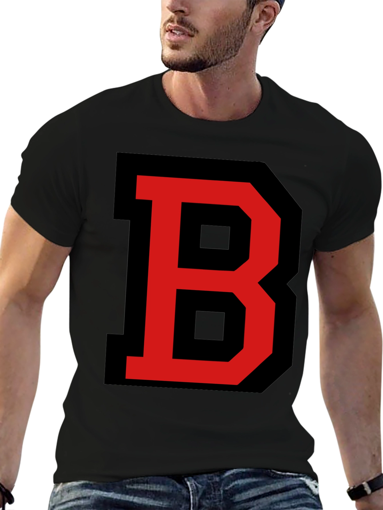 Black Bold Letter B Graphic Tee - Black view 6