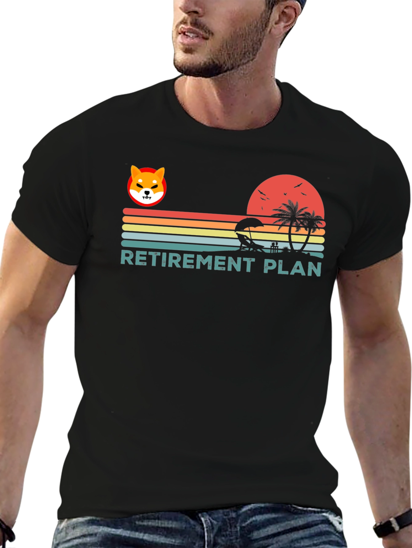 Black Retirement Plan Shiba Inu Beach T-Shirt view 6