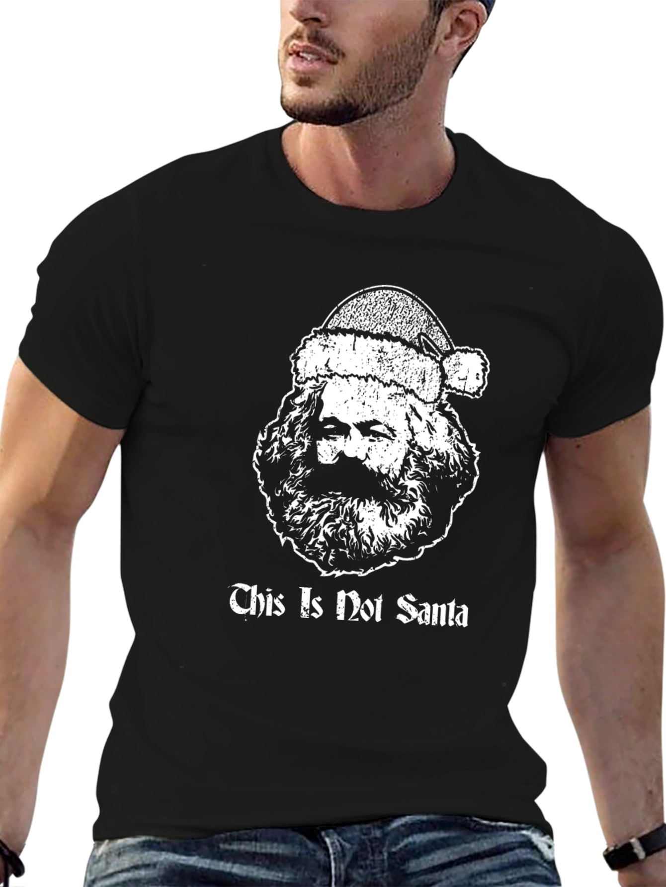 Black Marx Santa Black T-Shirt -  Holiday Humor Tee view 6