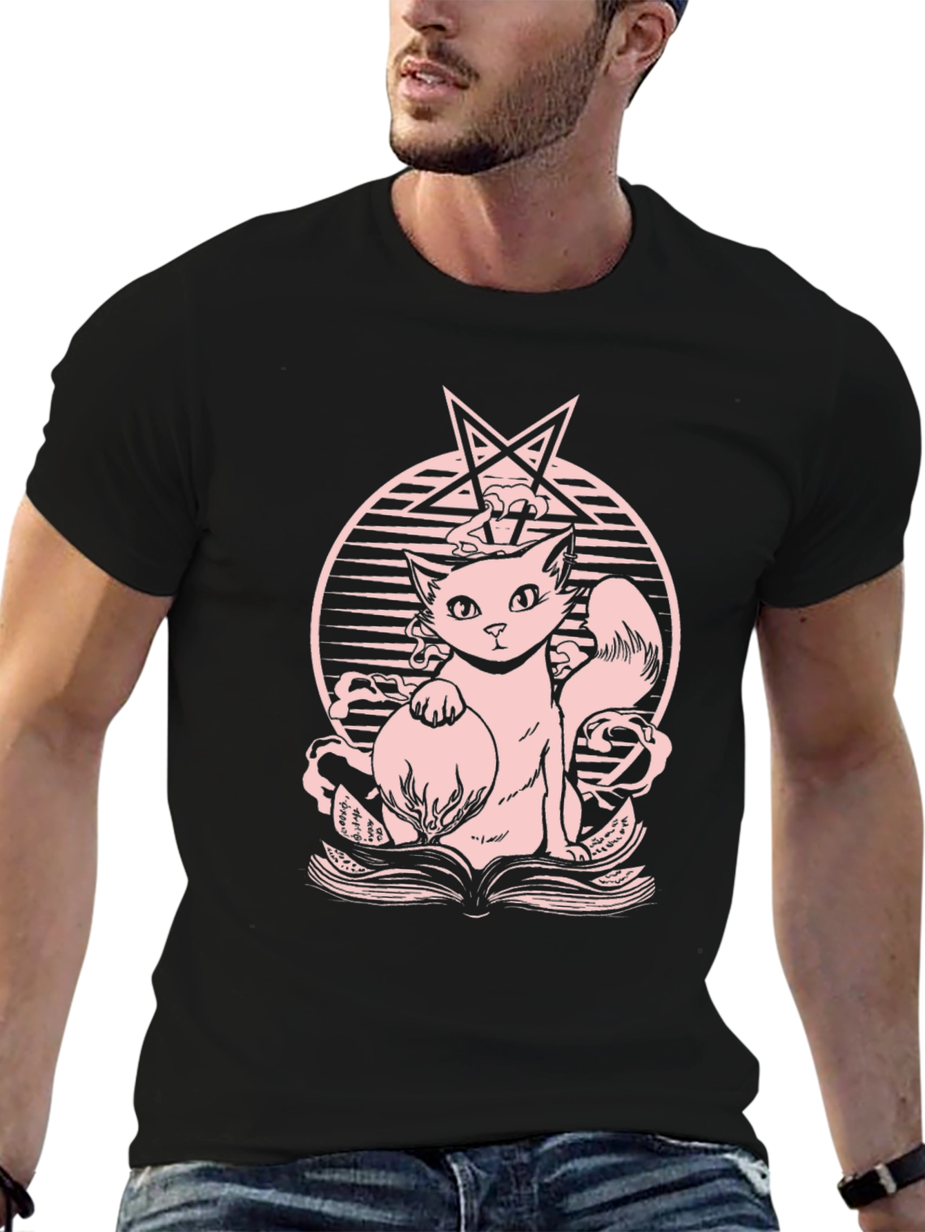 Black Occult Cat T-Shirt - Witchcraft Kitten Tee view 6