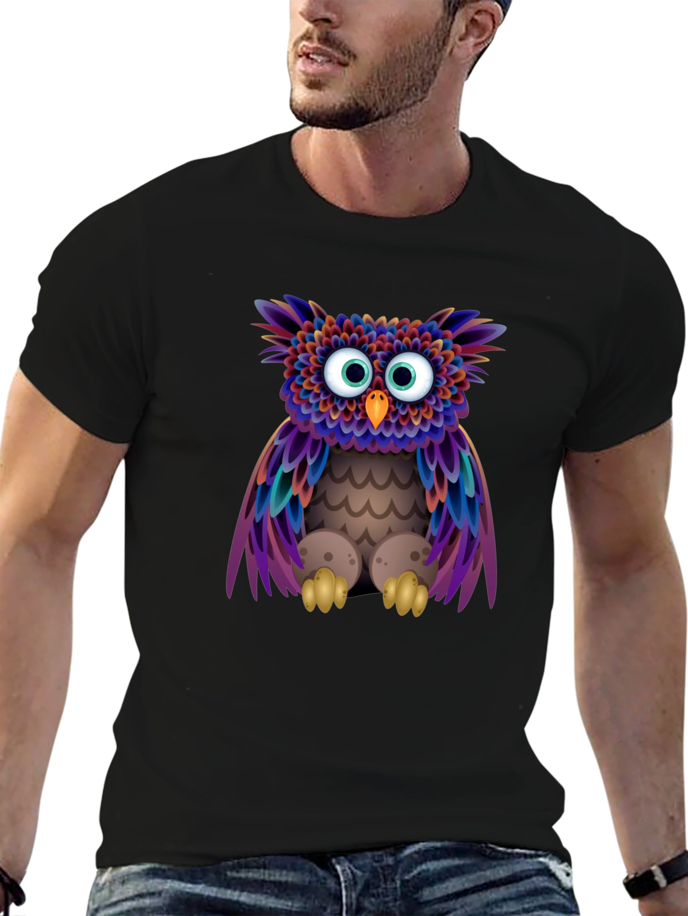 Black Owl Graphic Print Black T-Shirt view 6