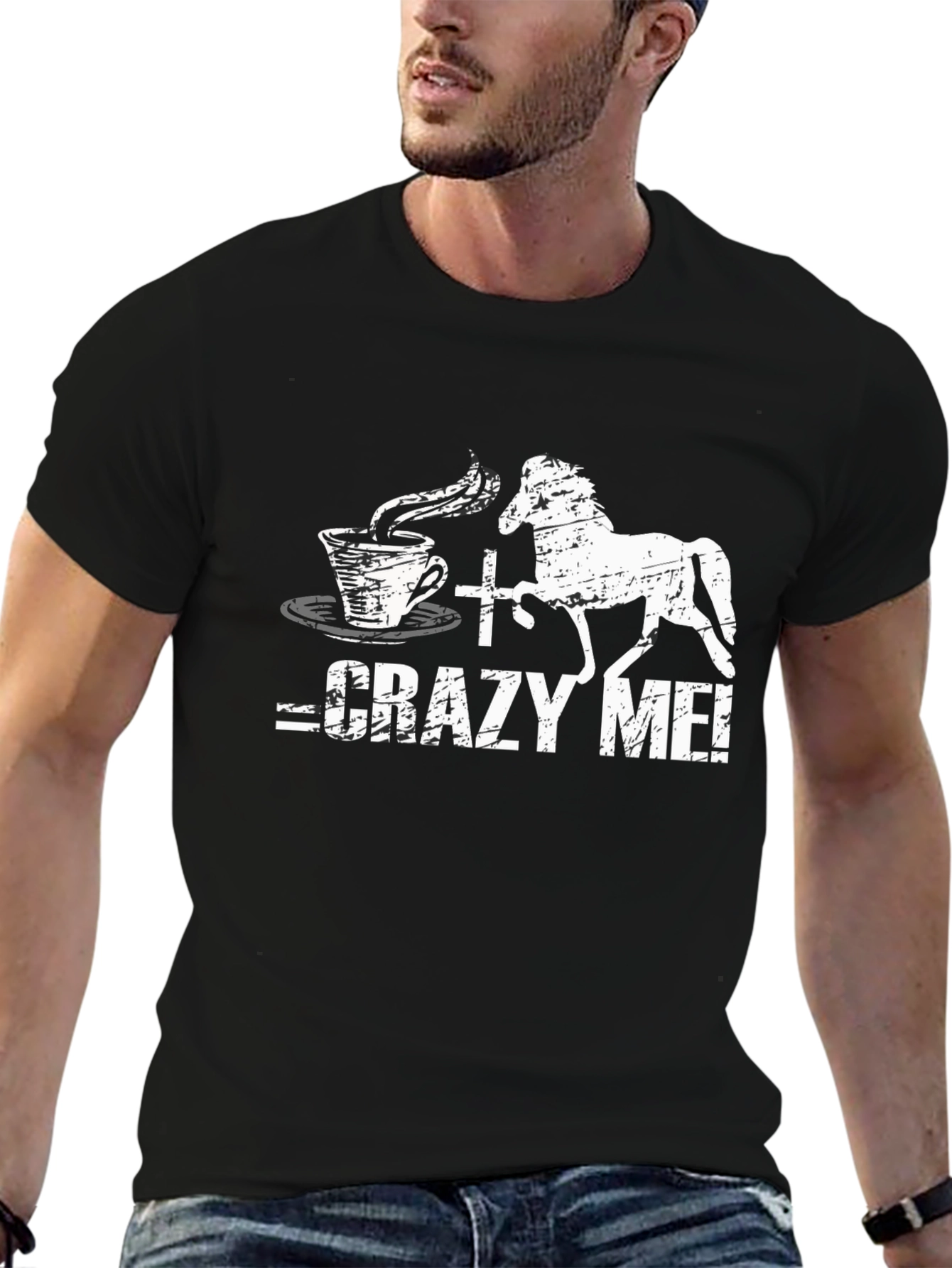 Black Crazy Coffee & Horse T-Shirt | Novelty Graphic Tee view 6