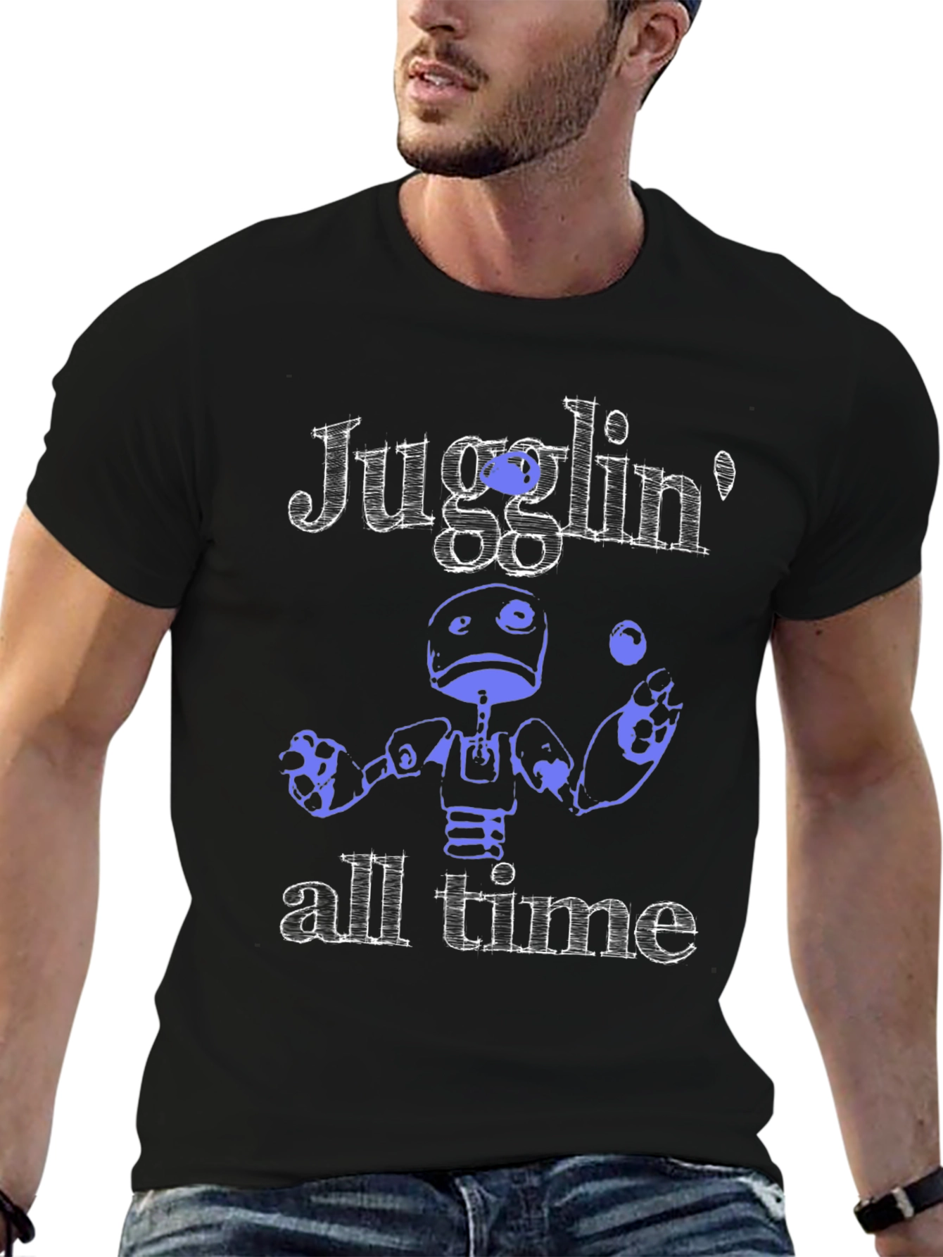 Black Juggling Robot Graphic T-Shirt - All Time Fun! view 6