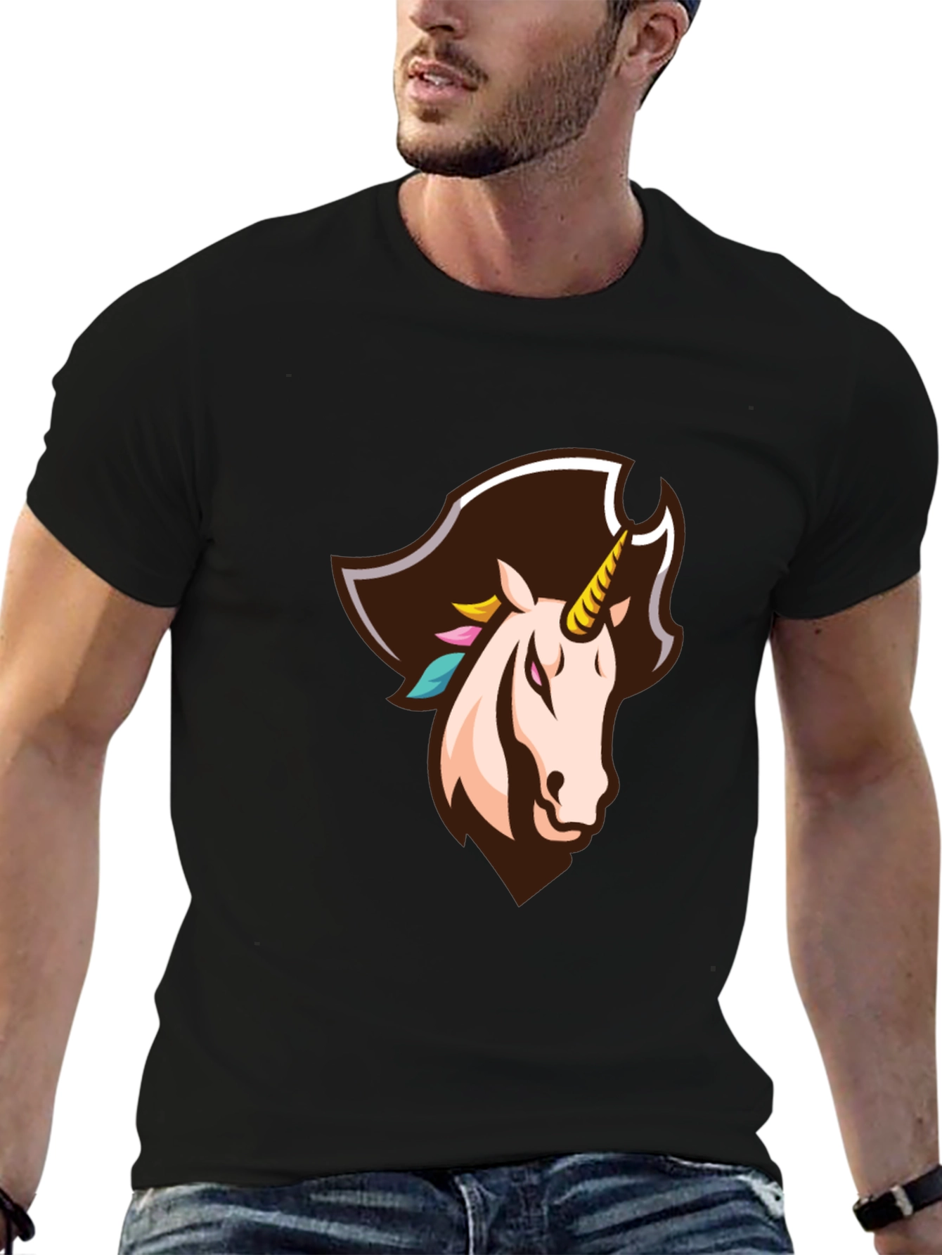 Black Pirate Unicorn Graphic Tee - Black Cotton T-Shirt view 6