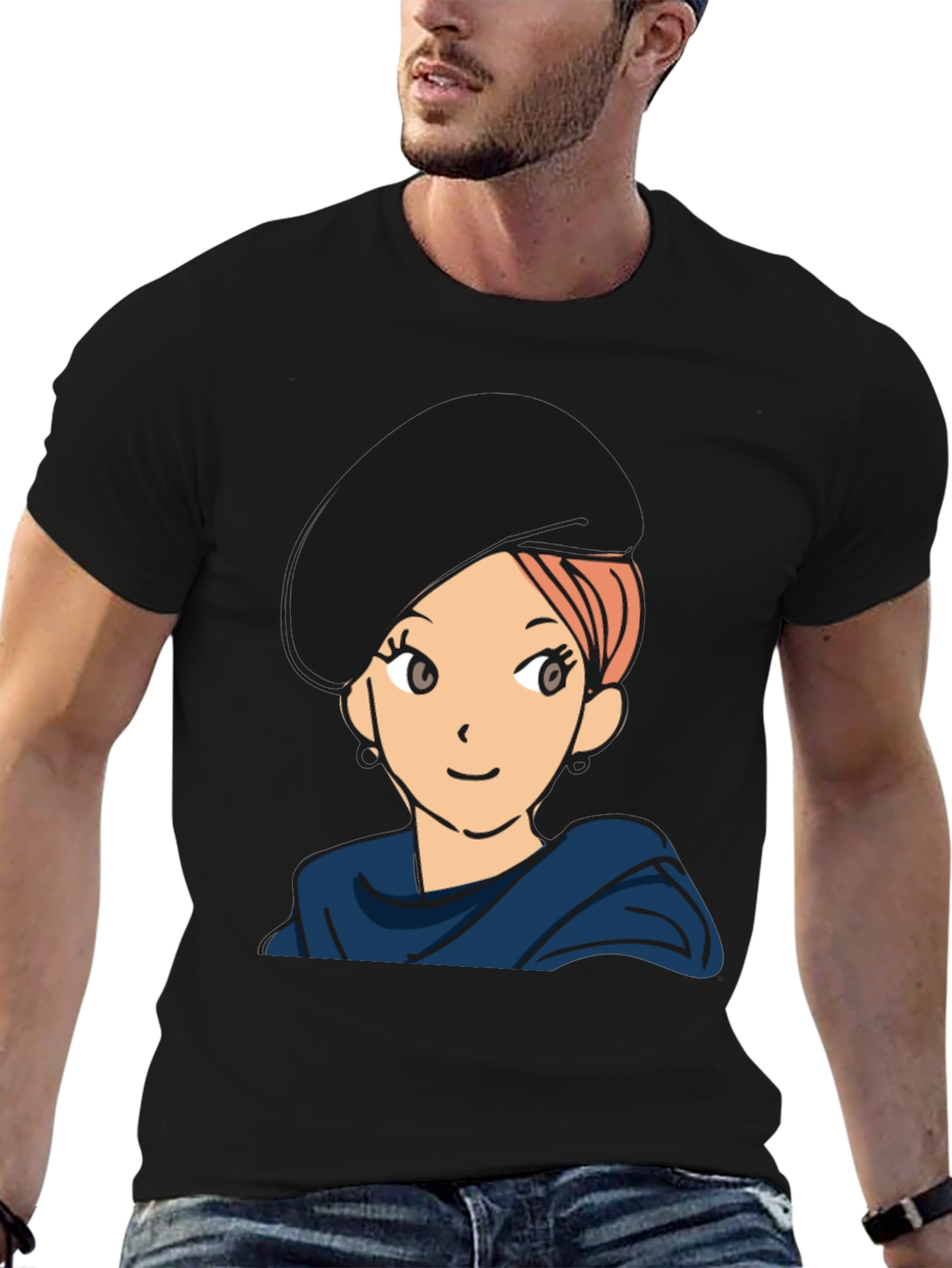 Black Anime Girl Graphic T-Shirt - Casual Black Tee view 6