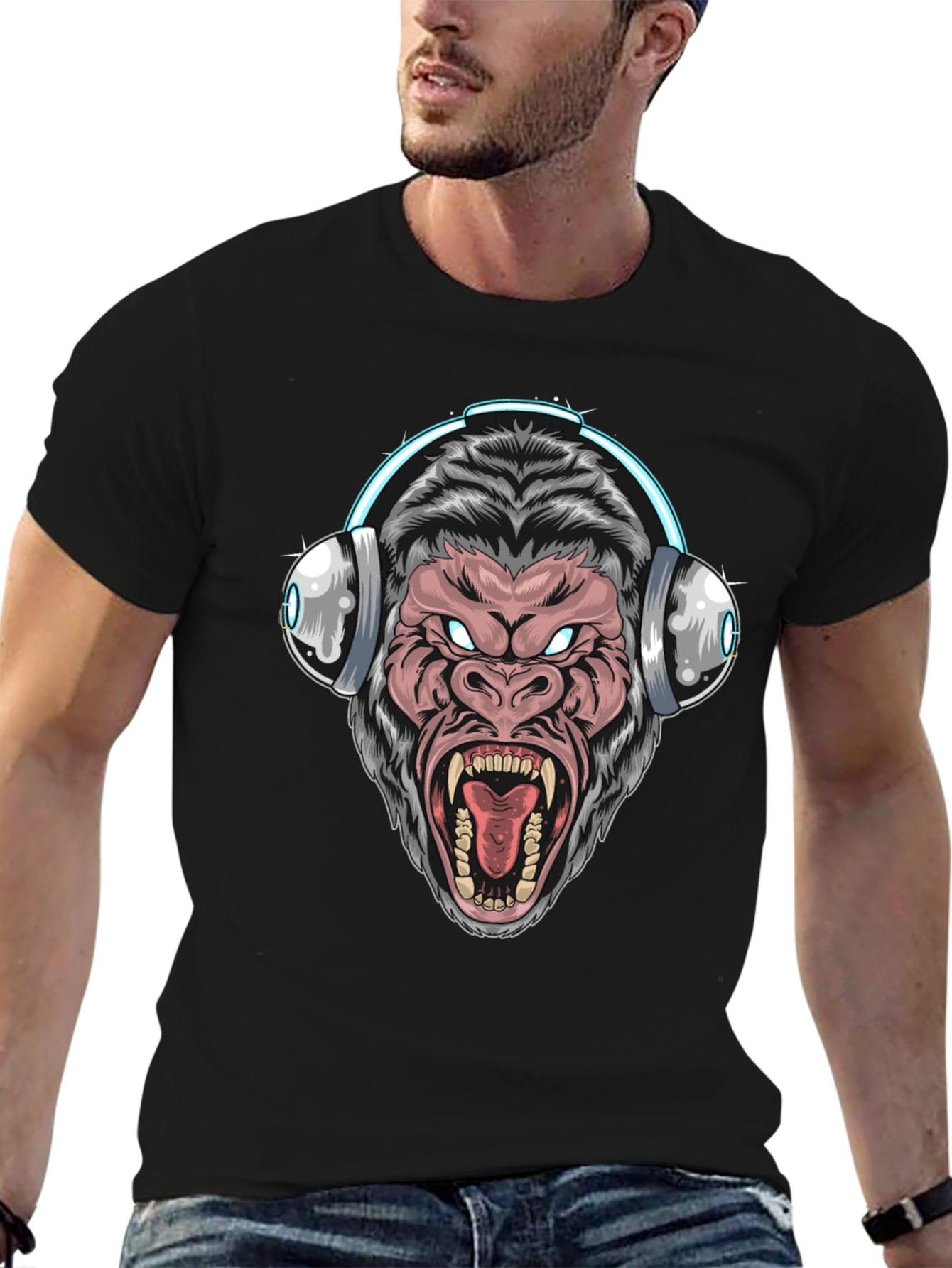 Black Cool Gorilla DJ T-Shirt - Black view 6