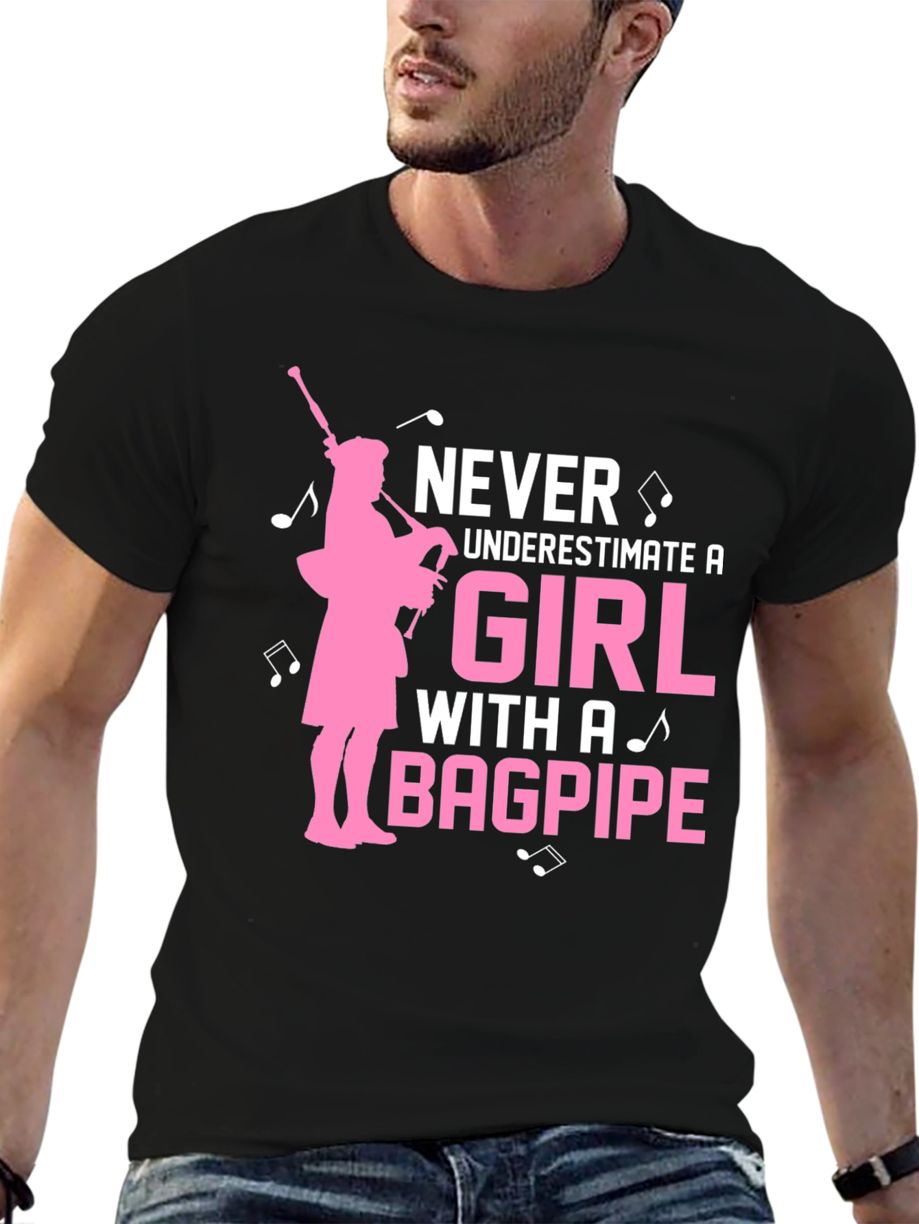 Black Never Underestimate a Girl With a Bagpipe T-Shirt view 6