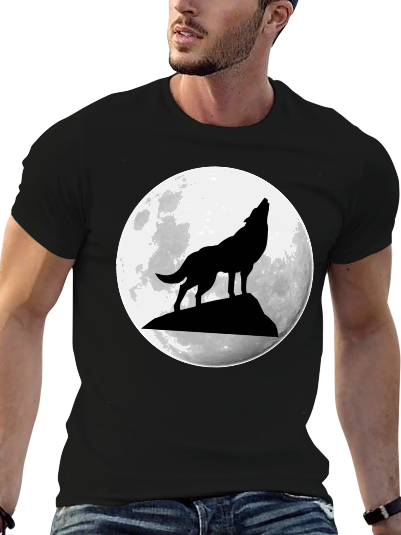 Black Wolf Moon Graphic Tee - Black Cotton T-Shirt view 6
