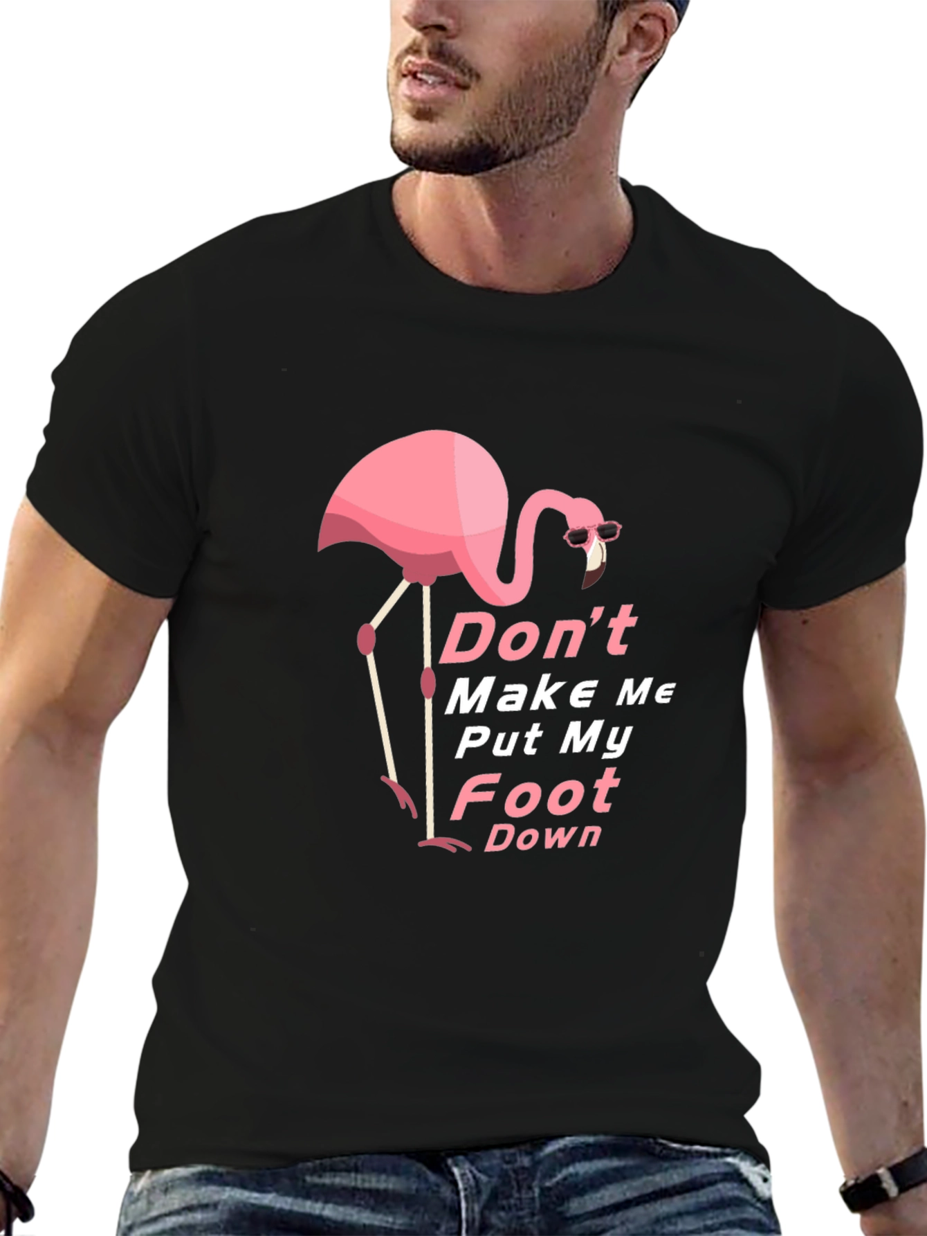 Black Funny Flamingo Graphic Tee - Don't Make Me Put My Foot Down view 6