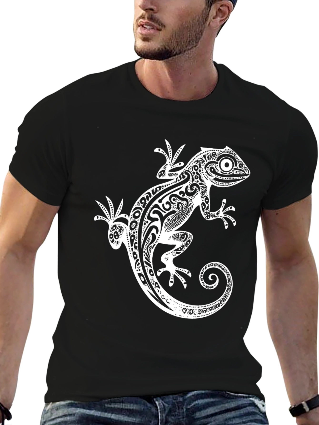 Tribal Gecko Graphic T-Shirt - Stylish Design - 6