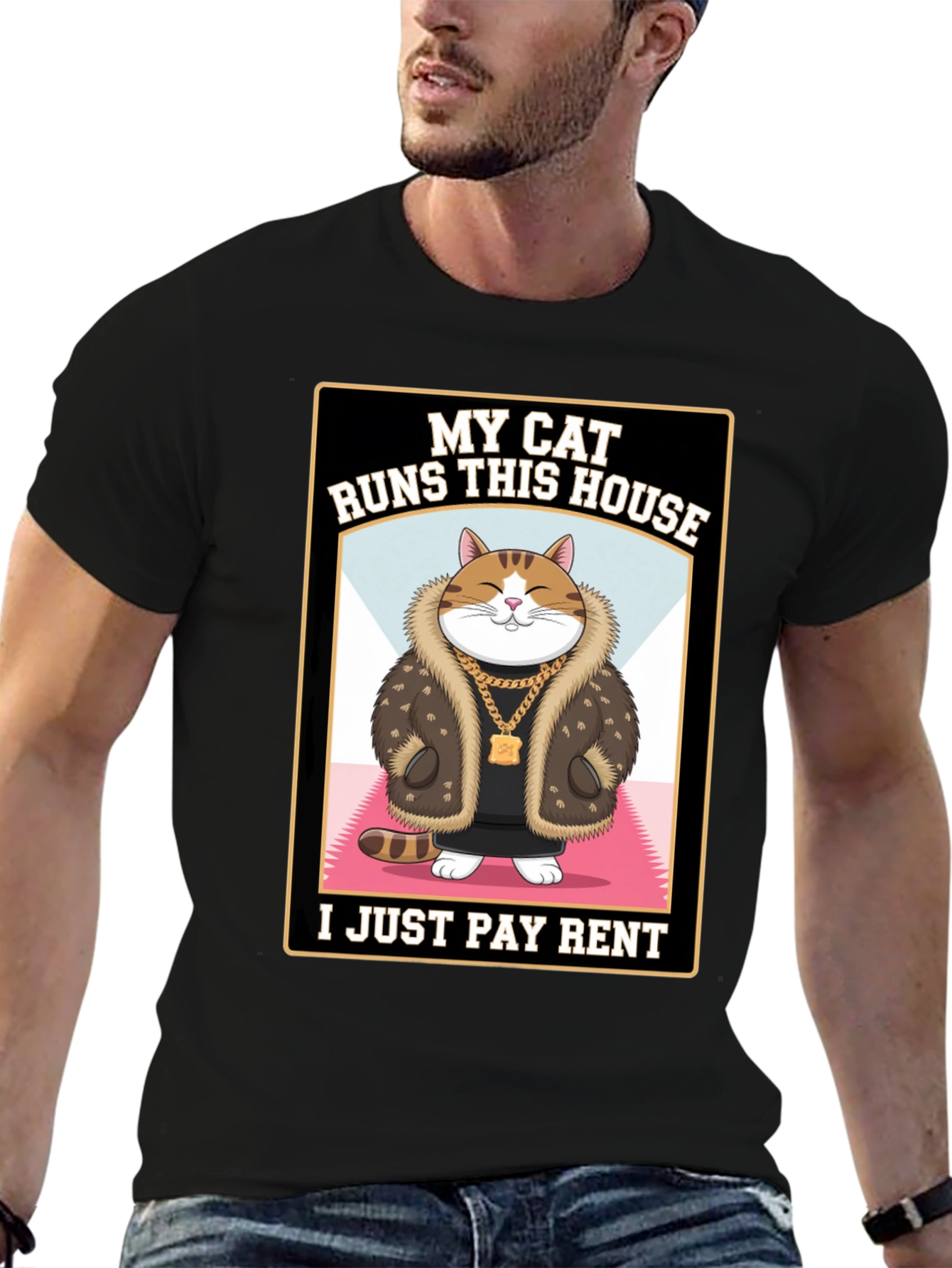 Black My Cat Runs This House T-Shirt Funny Cat Lover view 6