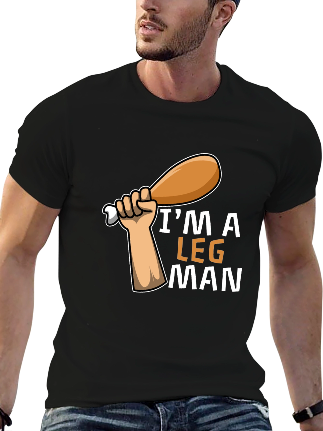 Black I'm a Leg Man Graphic T-Shirt - Funny Foodie Tee view 6