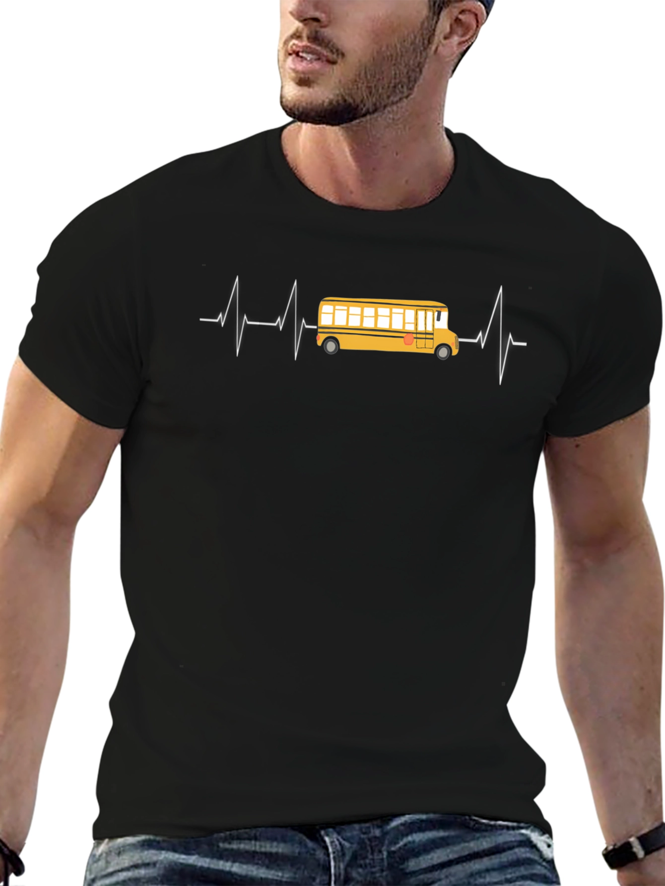 Black School Bus Heartbeat Graphic Tee view 6