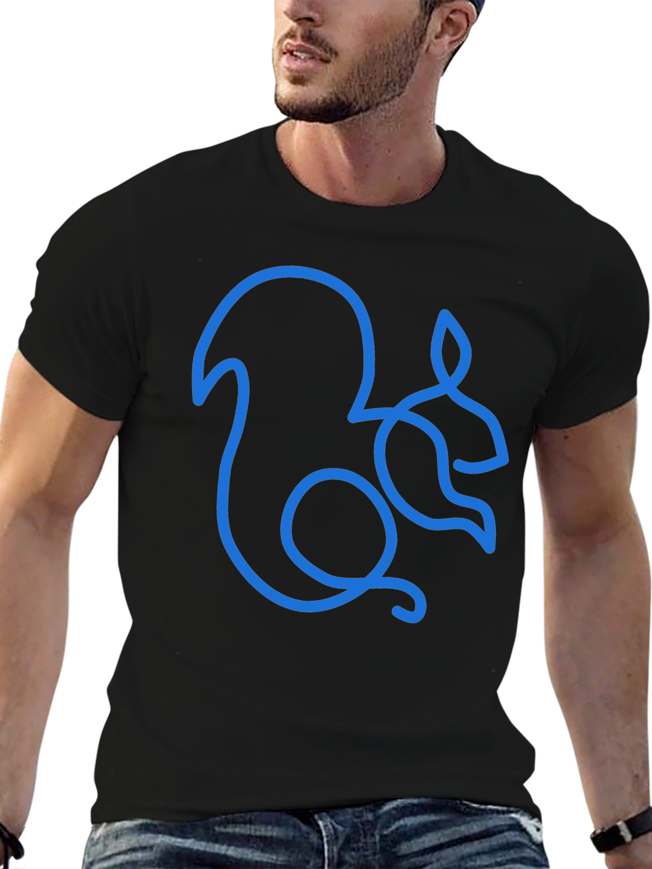 Black Squirrel Outline Graphic Tee - Men's Black T-Shirt view 6