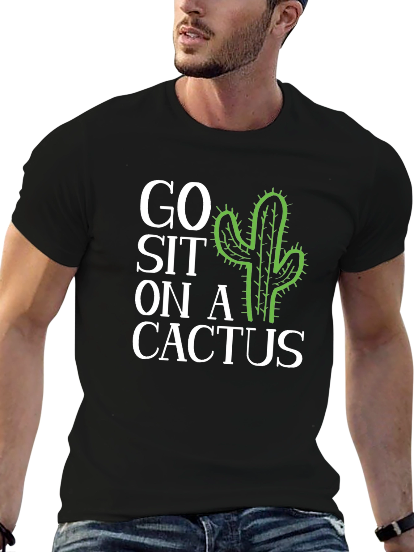 Black Go Sit on a Cactus Graphic T-Shirt view 6