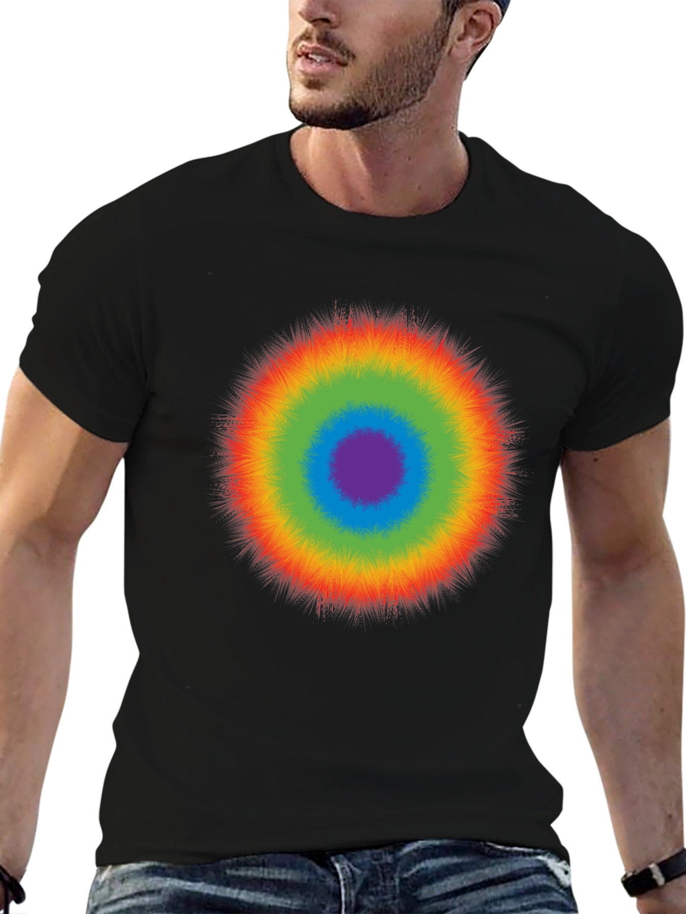 Black Rainbow Burst Graphic T-Shirt - Casual Cotton Tee view 6
