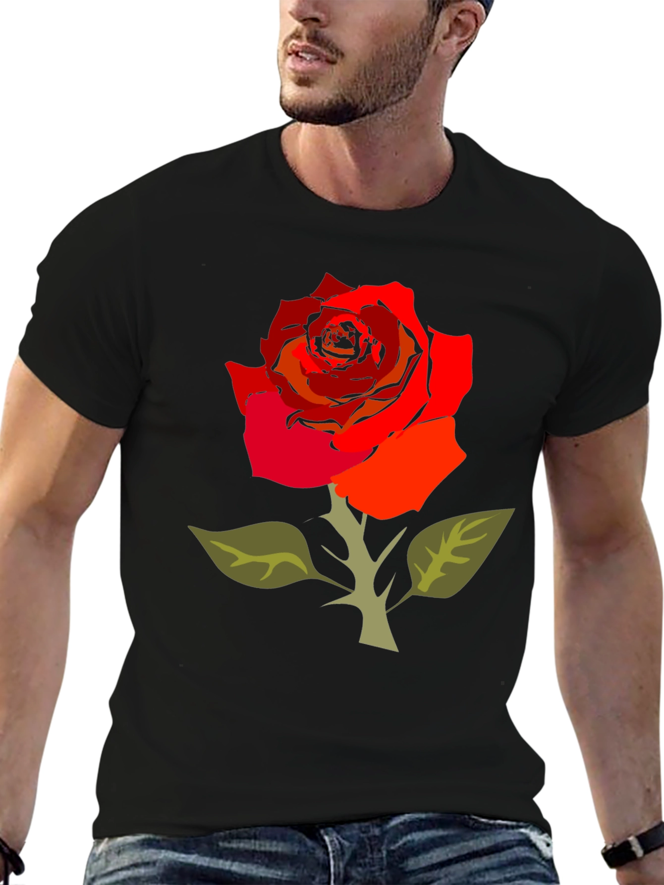 Black Bold Rose Graphic Tee - Black Cotton Blend view 6