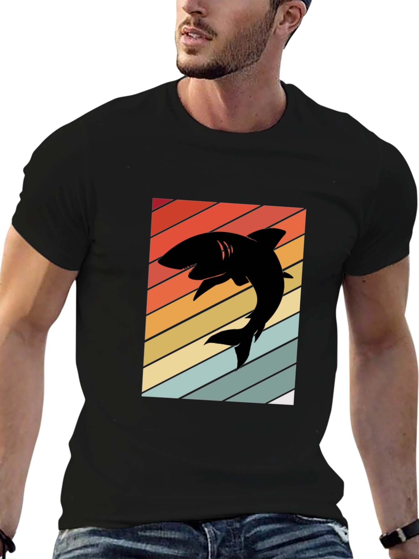 Black Retro Shark Silhouette T-Shirt view 6