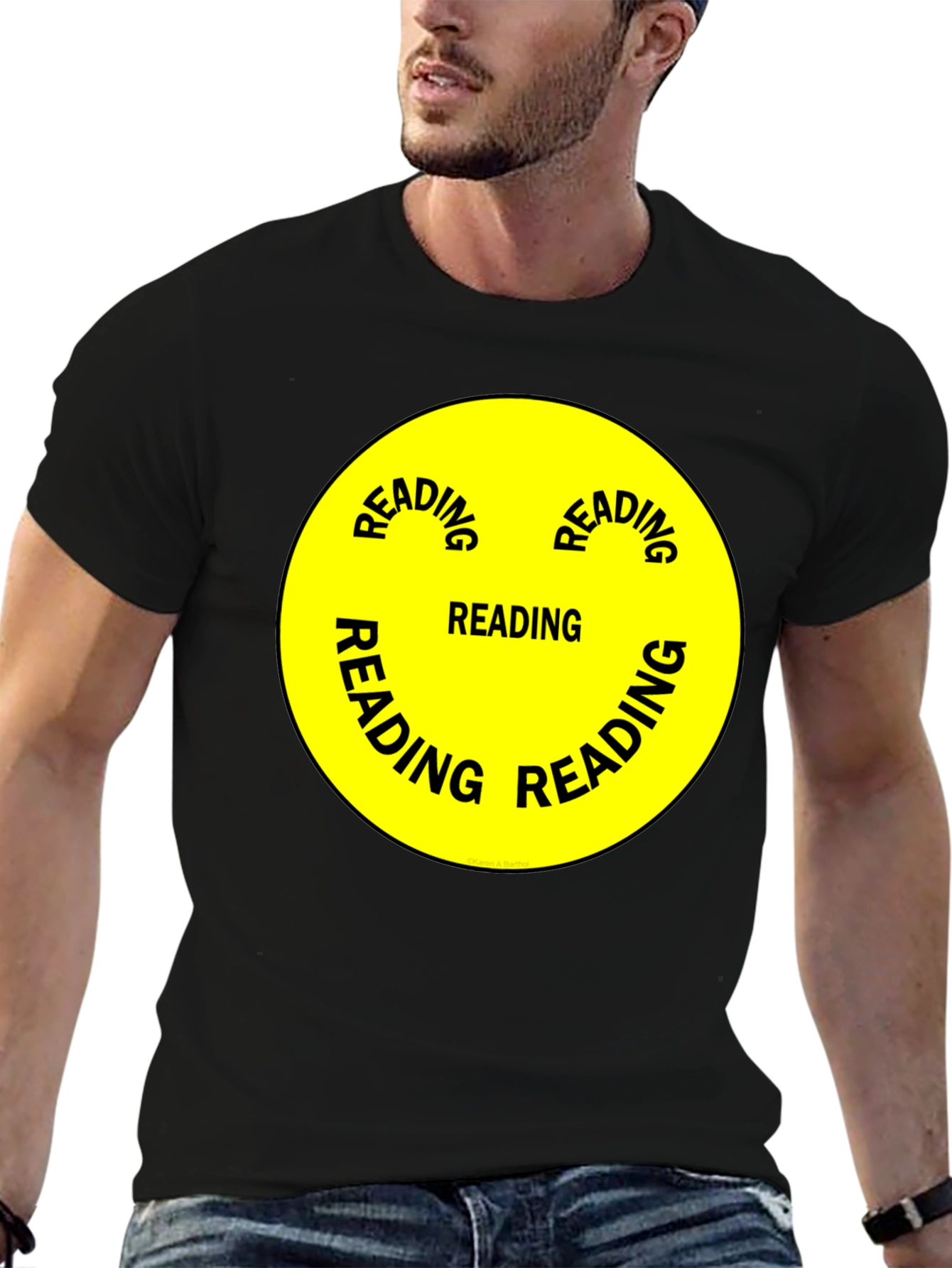 Black Reading Smiley Face Graphic T-Shirt view 6