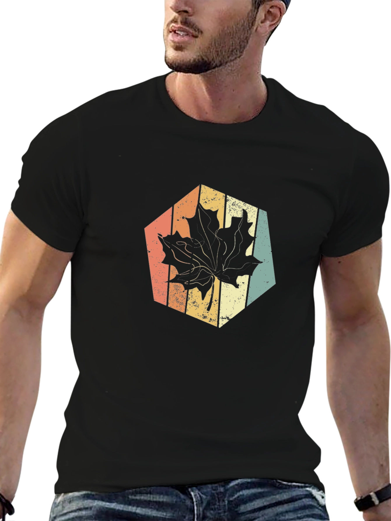 Black Retro Maple Leaf Graphic Tee view 6