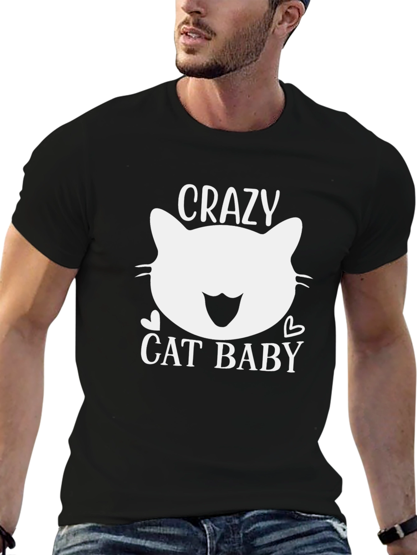 Black Crazy Cat Baby Graphic Tee - Unisex view 6