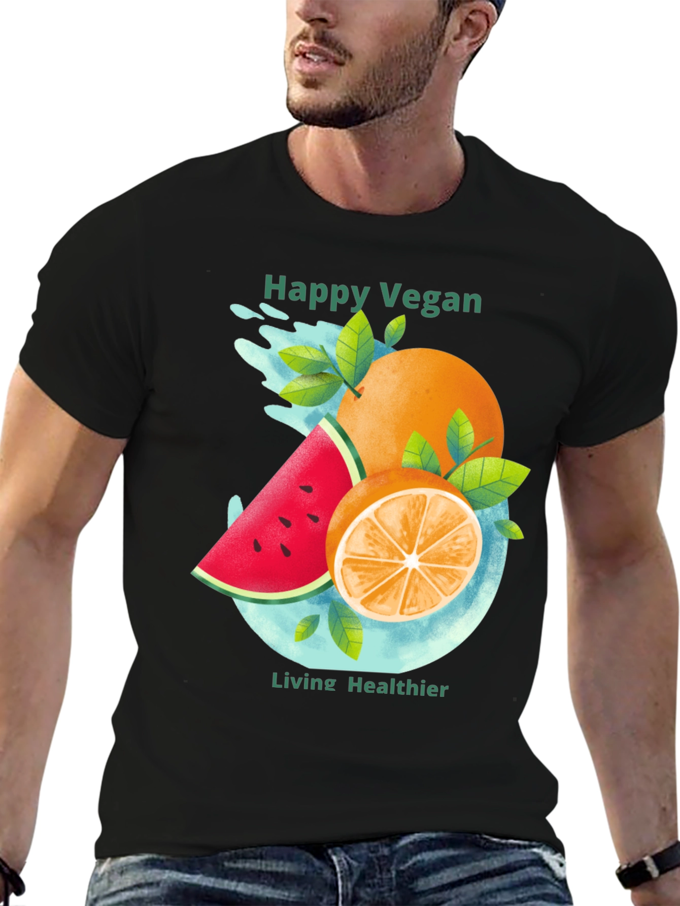Black Happy Vegan T-Shirt: Healthy Lifestyle Apparel view 6