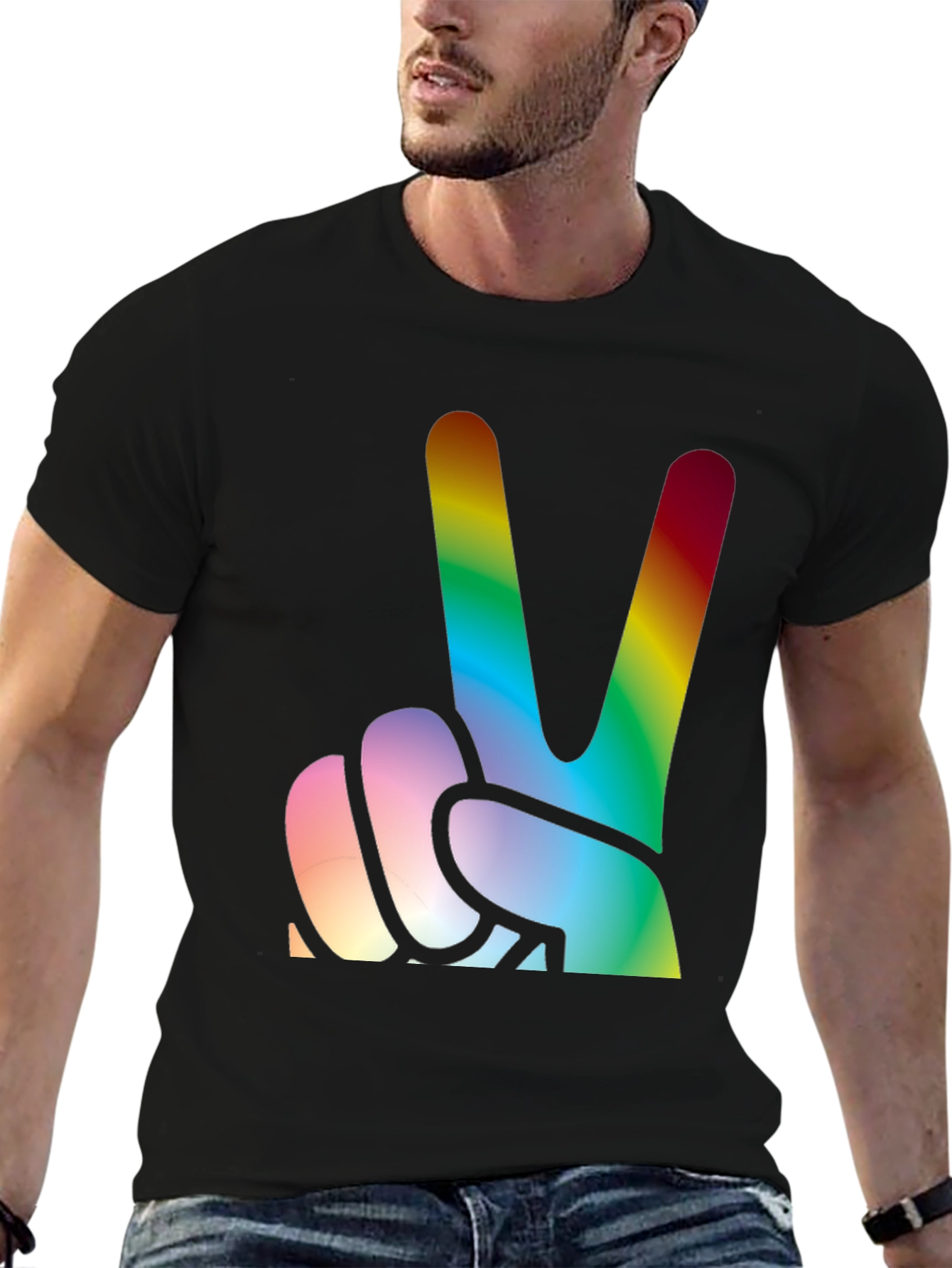 Black Rainbow Peace Sign Graphic Tee view 6