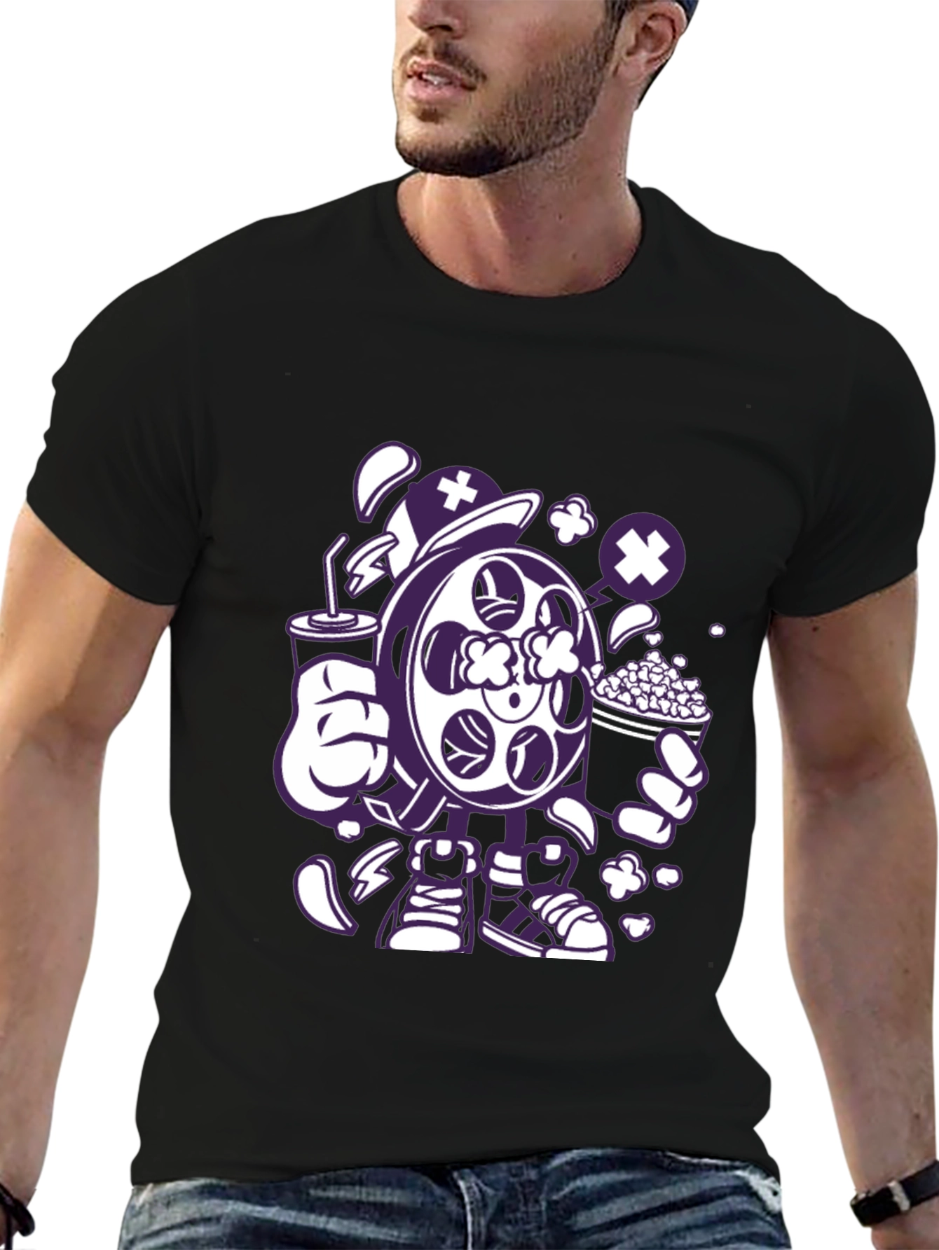 Black Movie Night T-Shirt - Cartoon Reel & Snacks view 6