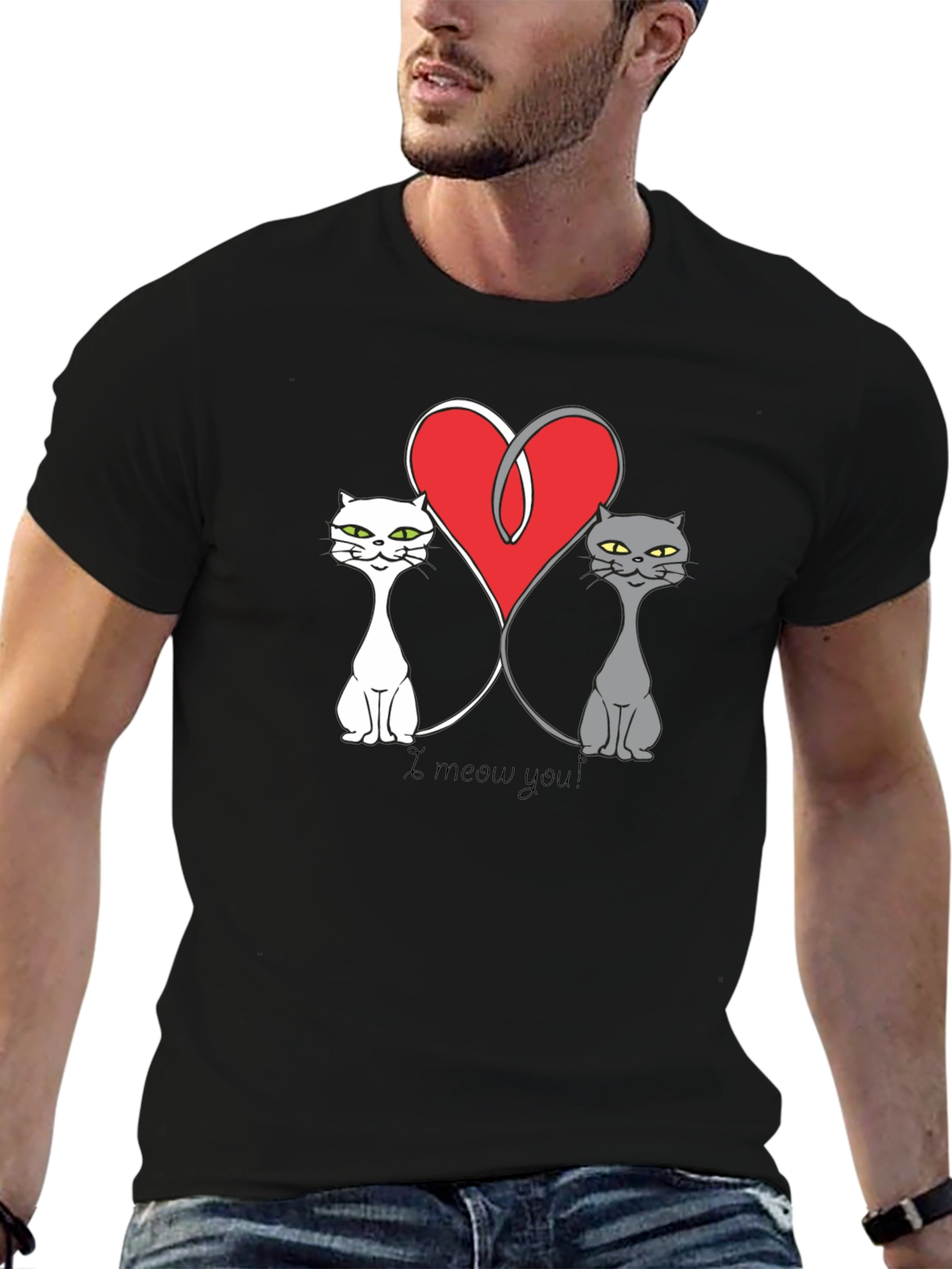 Black I Meow You Cat Lover Graphic Tee view 6