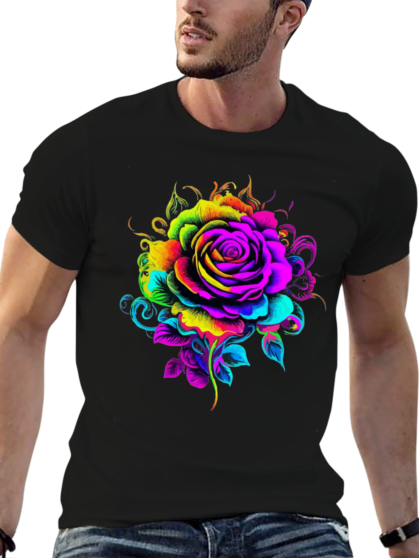 Black Vibrant Rose Graphic T-Shirt - Black view 6