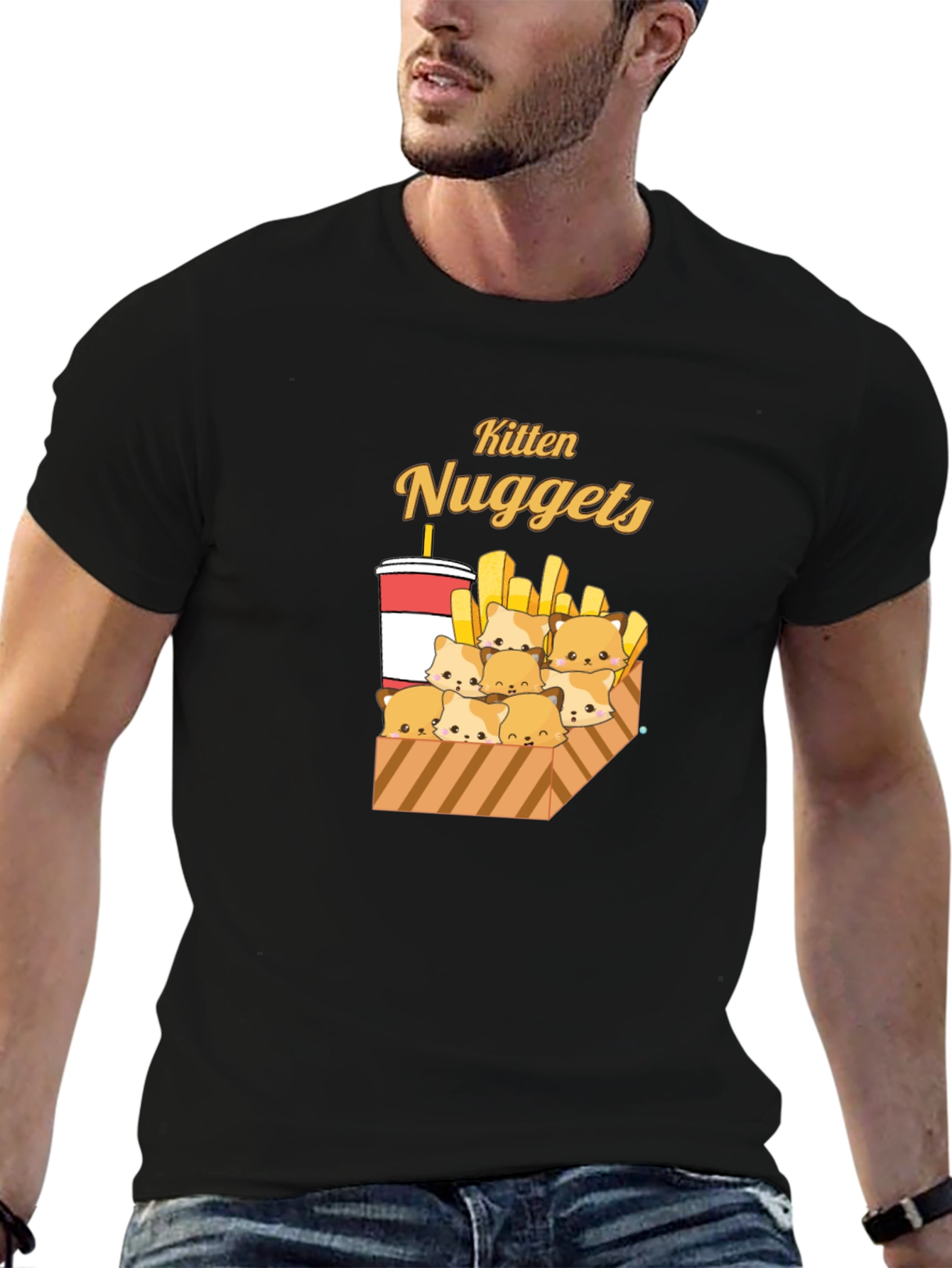 Black Kitten Nuggets T-Shirt - Cute Cartoon Tee view 6