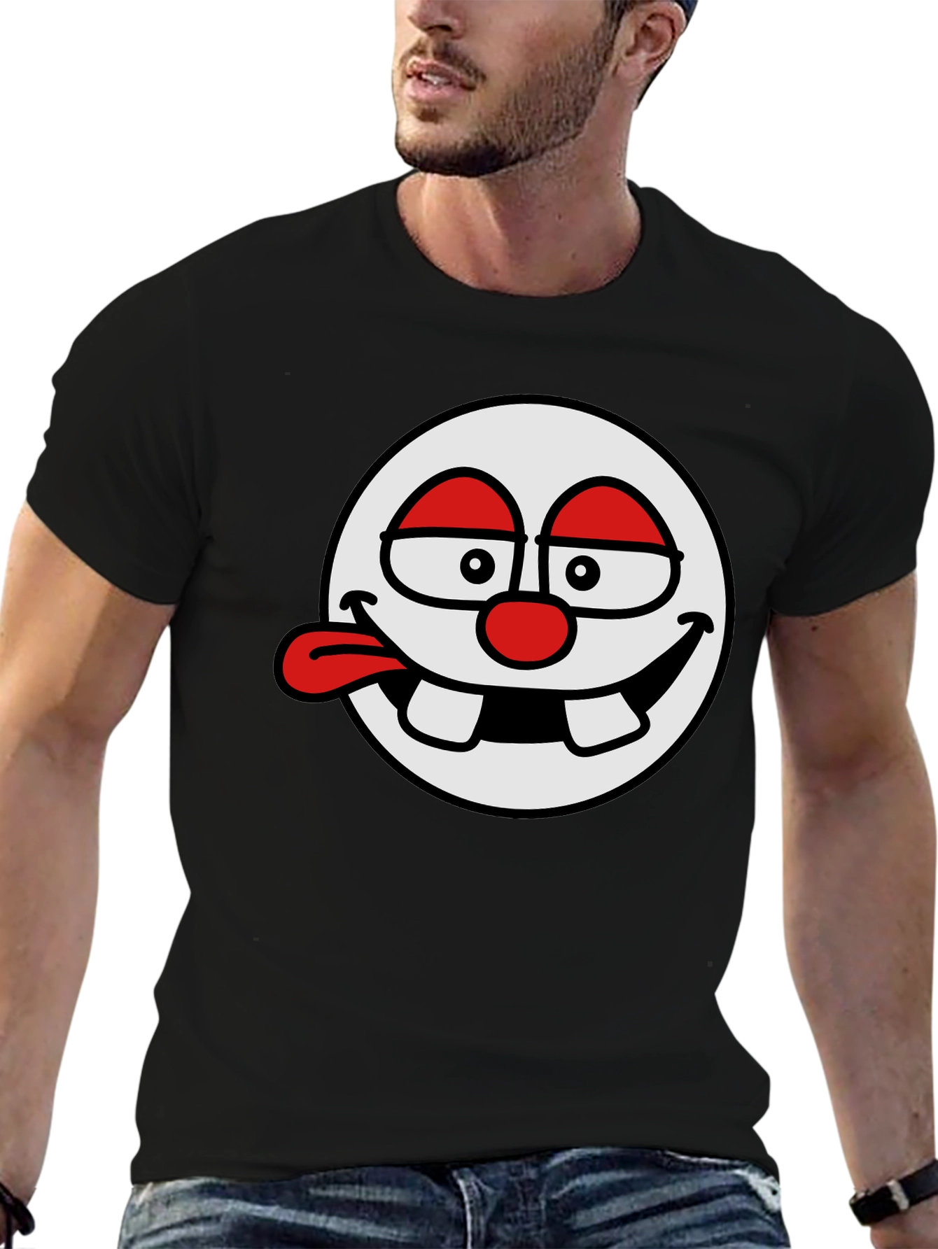 Black Funny Cartoon Face Black T-Shirt view 6