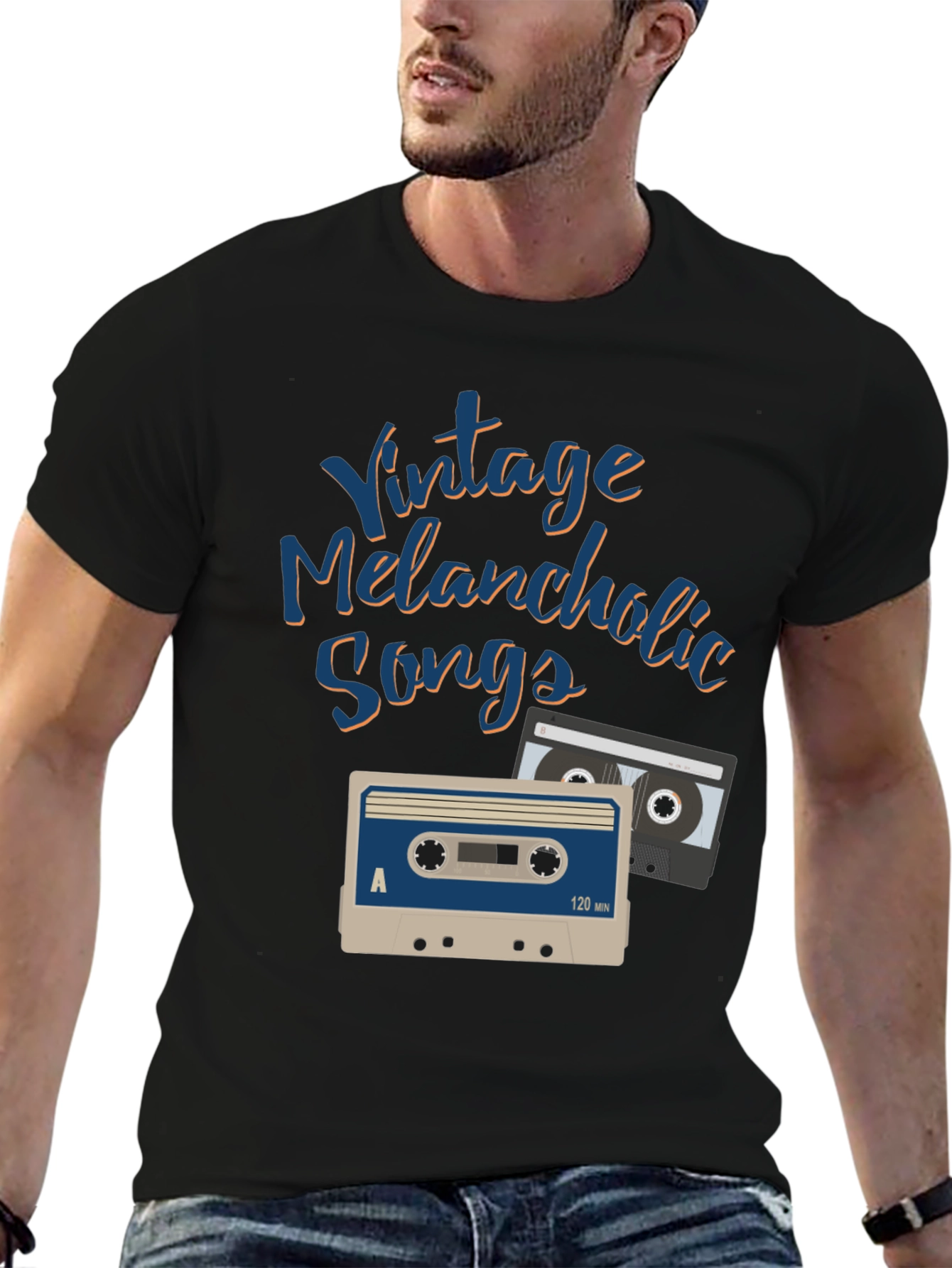Black Vintage Melancholic Songs Graphic Tee view 6