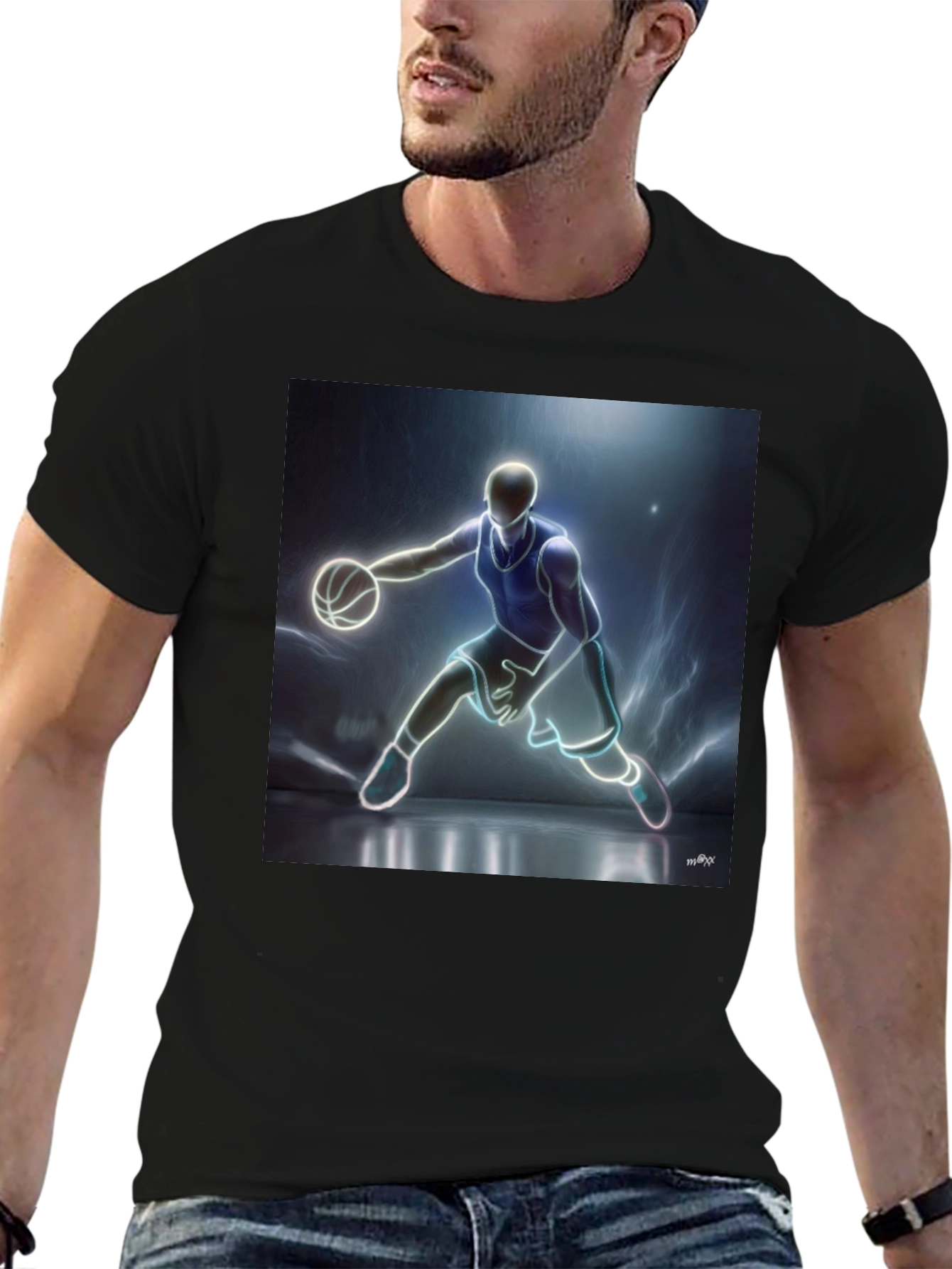 Black Basketball Player Graphic Tee - Black Cotton Blend view 6