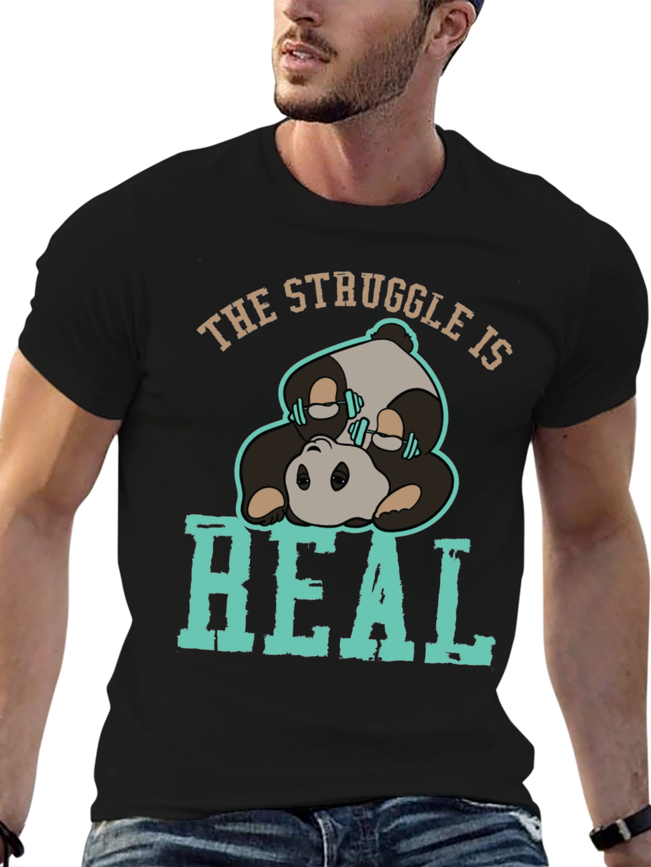 Black The Struggle Is Real Panda T-Shirt view 6