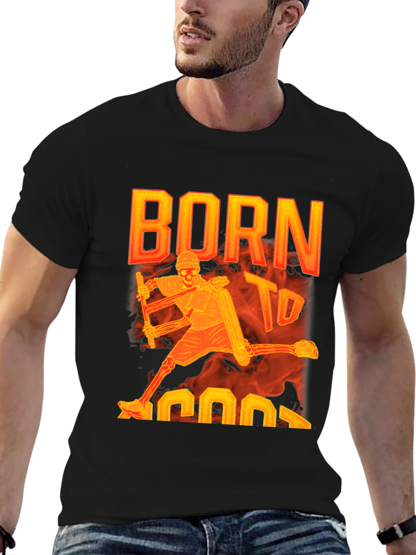 Black Born to Score Hockey Skeleton Graphic Tee view 6
